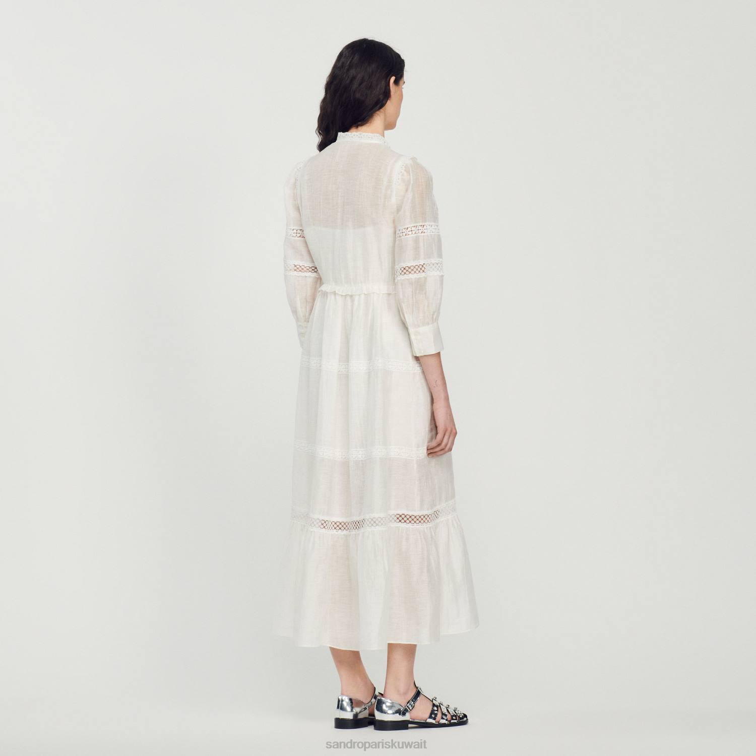 ثياب Sandro Paris فستان دانتيل طويل بيج فاتح نحيف ZJ00418