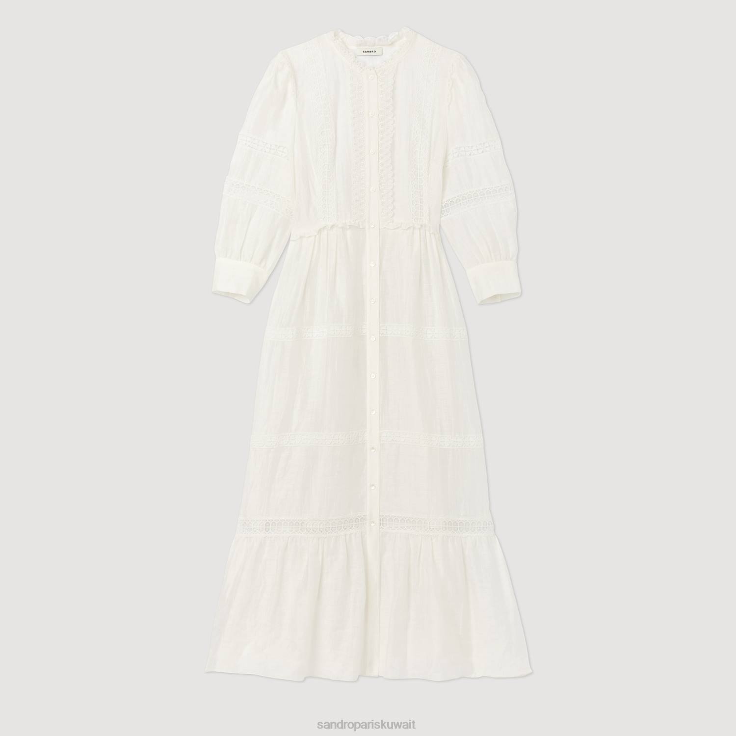 ثياب Sandro Paris فستان دانتيل طويل بيج فاتح نحيف ZJ00418