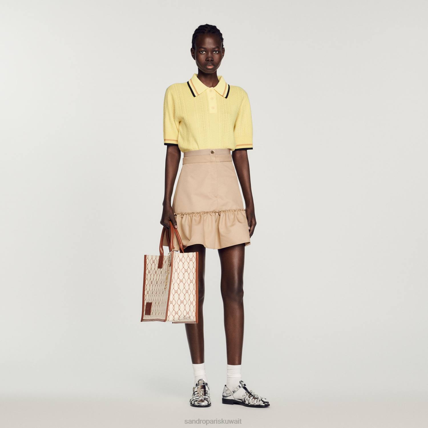 ثياب Sandro Paris سترة بولو محبوكة أصفر فاتح نحيف ZJ00424