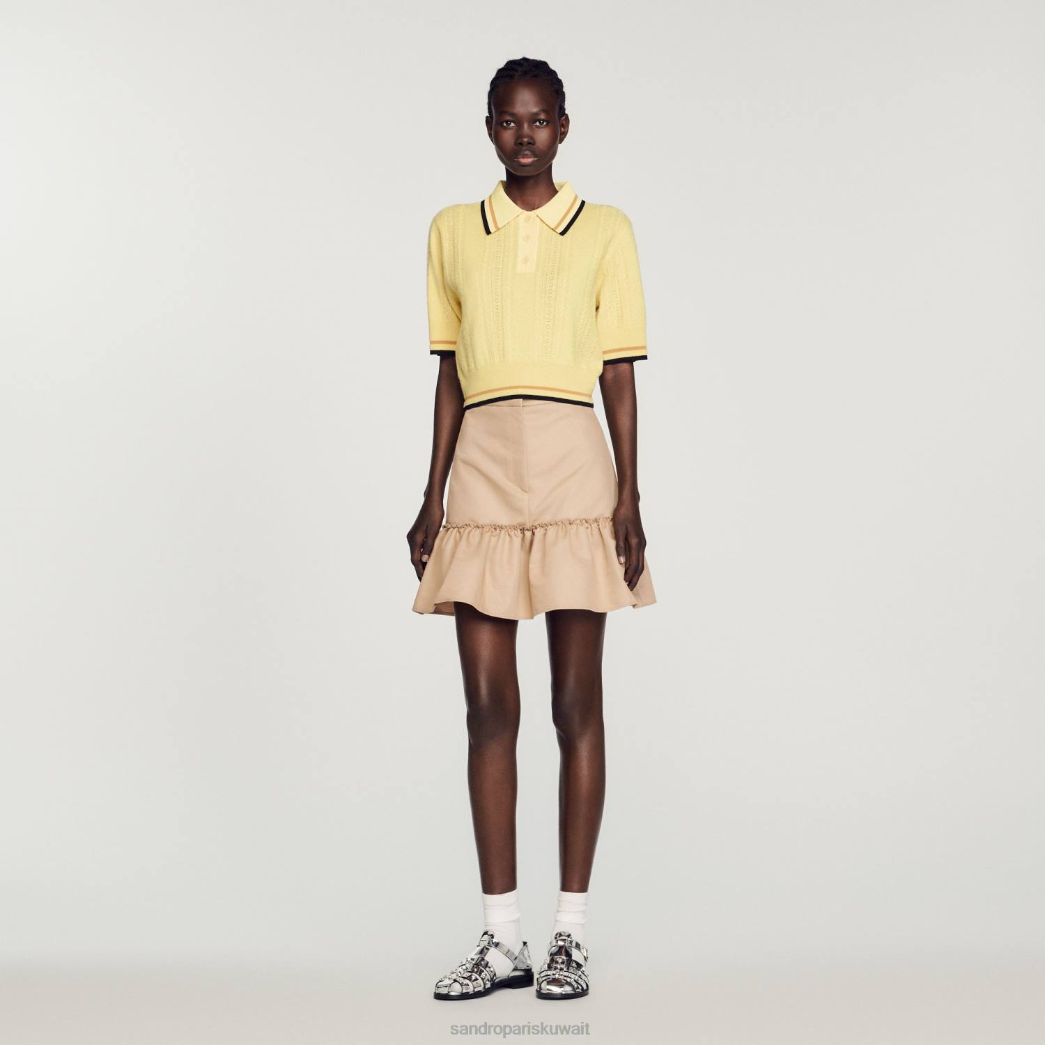 ثياب Sandro Paris سترة بولو محبوكة أصفر فاتح نحيف ZJ00424