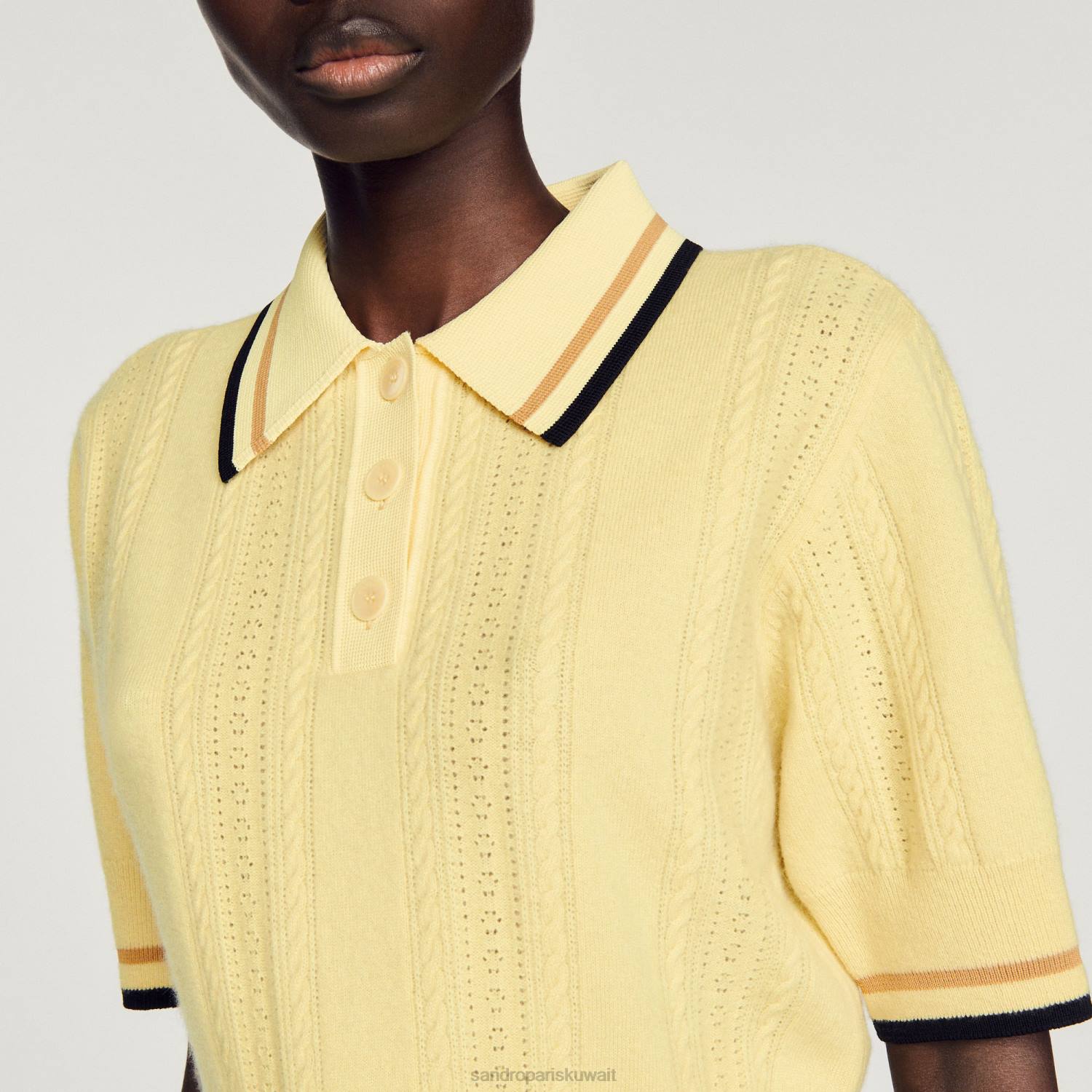 ثياب Sandro Paris سترة بولو محبوكة أصفر فاتح نحيف ZJ00424