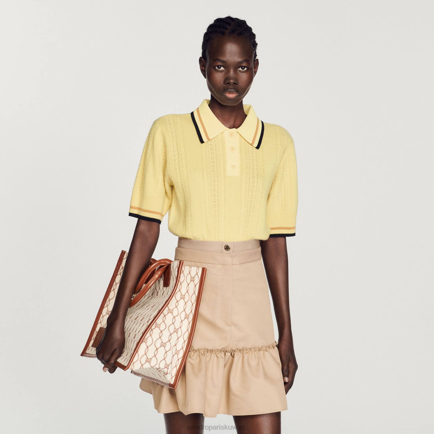 ثياب Sandro Paris سترة بولو محبوكة أصفر فاتح نحيف ZJ00424