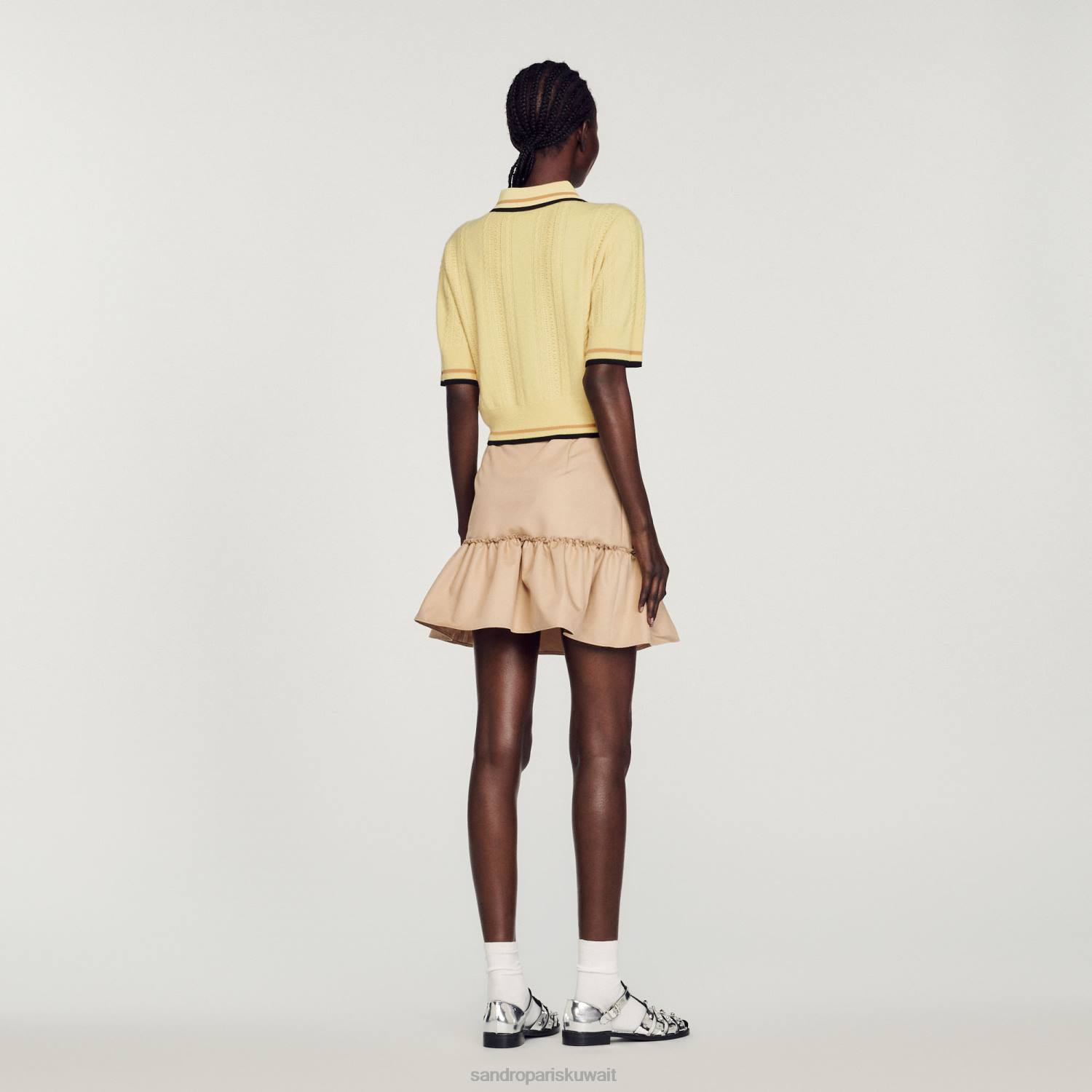 ثياب Sandro Paris سترة بولو محبوكة أصفر فاتح نحيف ZJ00424