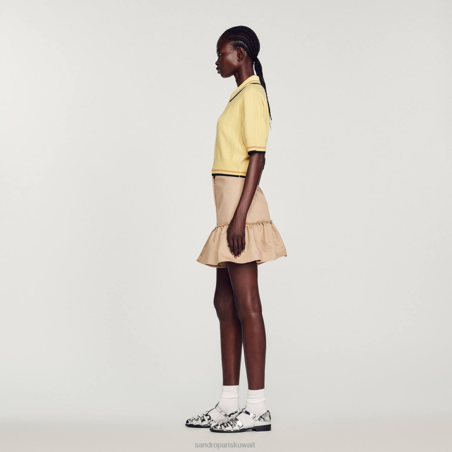 ثياب Sandro Paris سترة بولو محبوكة أصفر فاتح نحيف ZJ00424