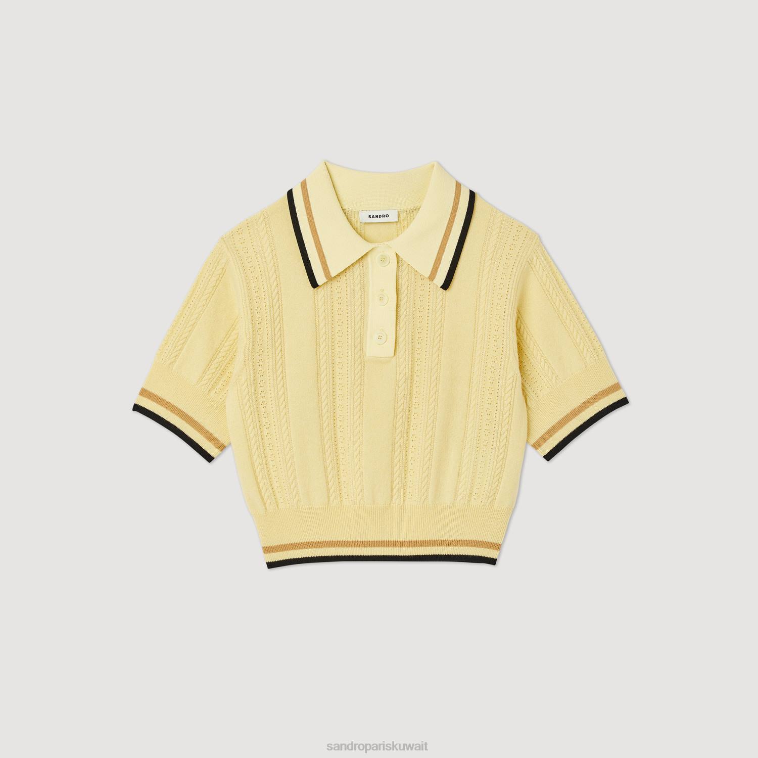 ثياب Sandro Paris سترة بولو محبوكة أصفر فاتح نحيف ZJ00424