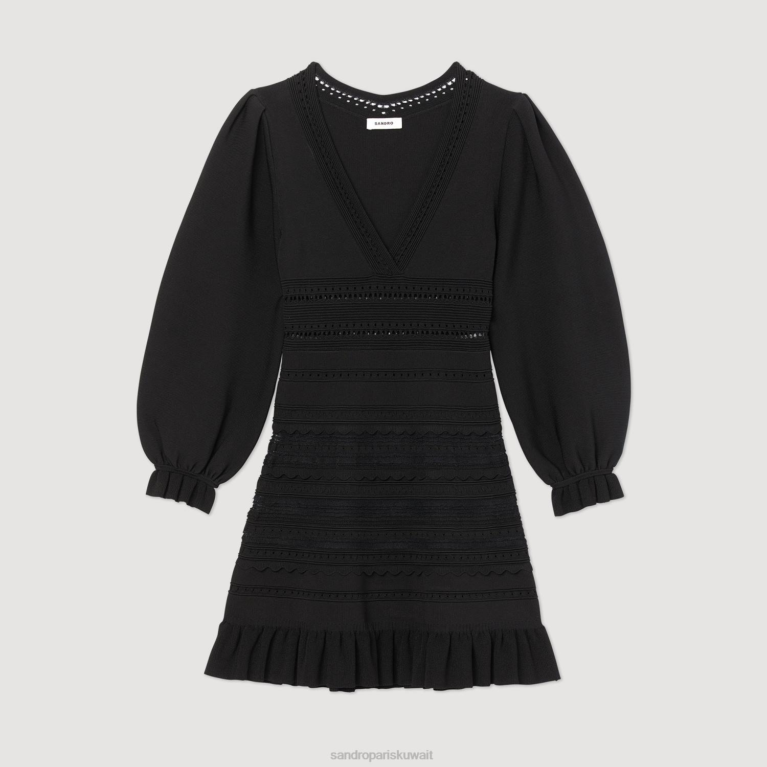 ثياب Sandro Paris فستان قصير مع الكشكشة أسود نحيف ZJ00426