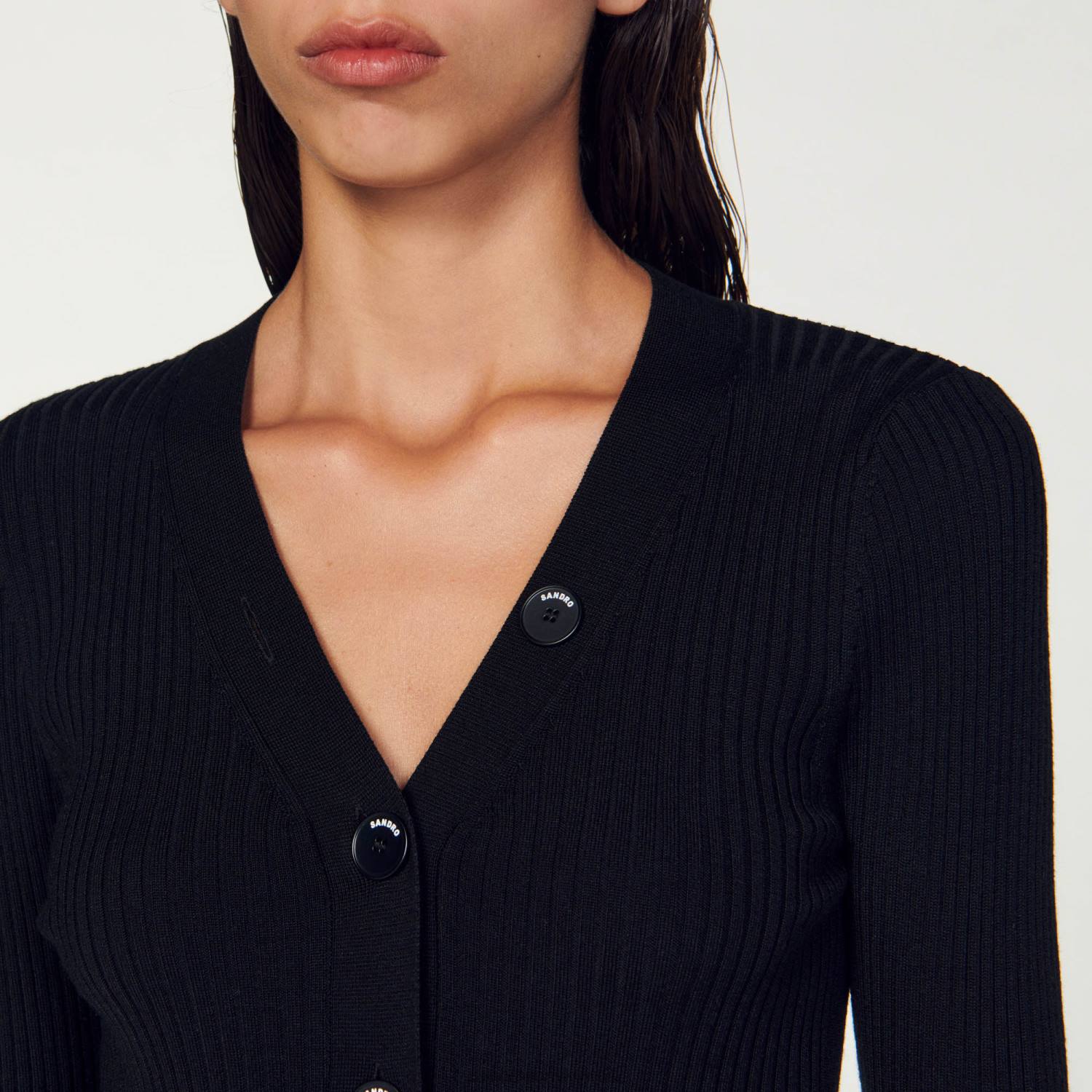 ثياب Sandro Paris سترة محاكة أسود نحيف ZJ00428