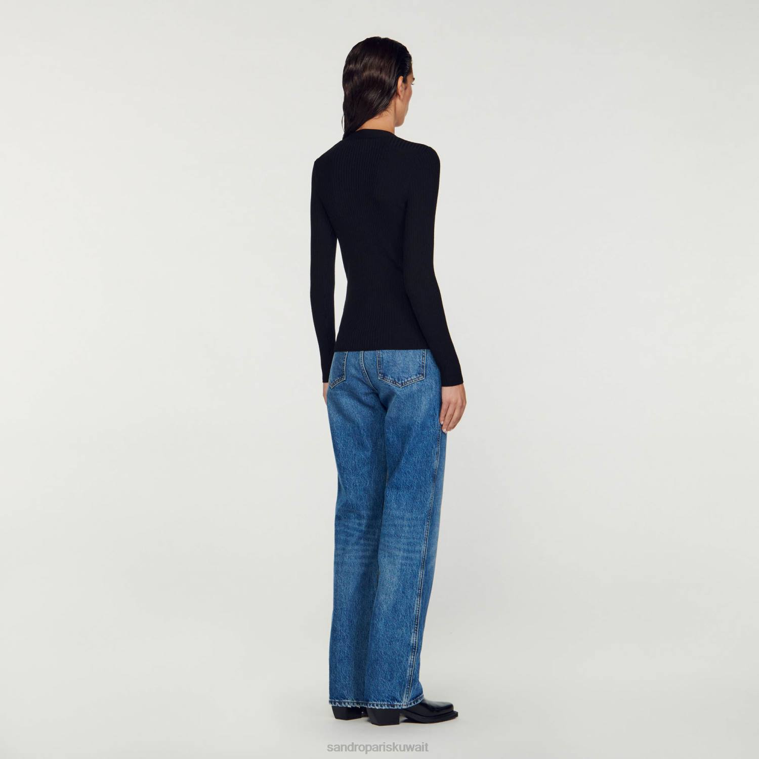 ثياب Sandro Paris سترة محاكة أسود نحيف ZJ00428