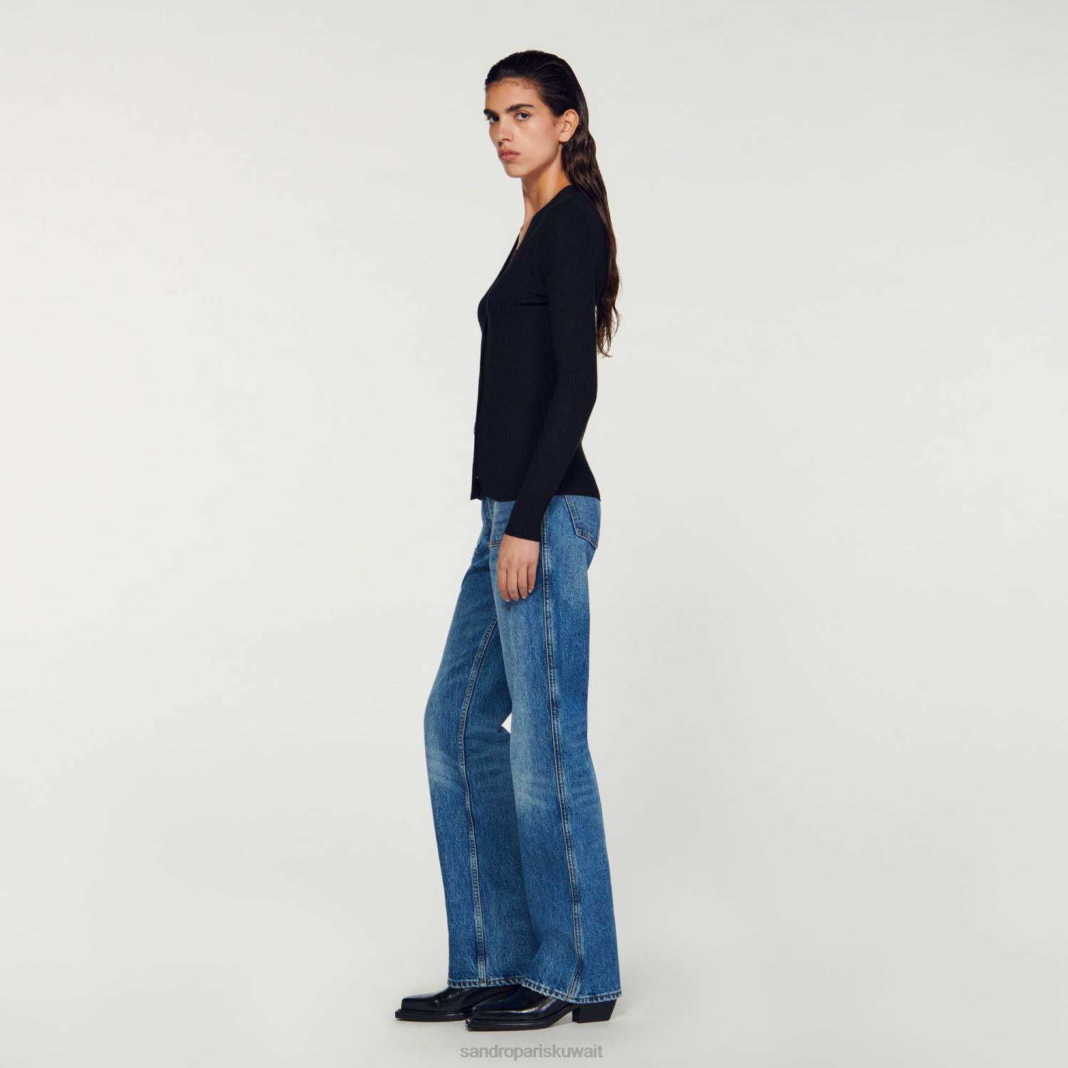 ثياب Sandro Paris سترة محاكة أسود نحيف ZJ00428