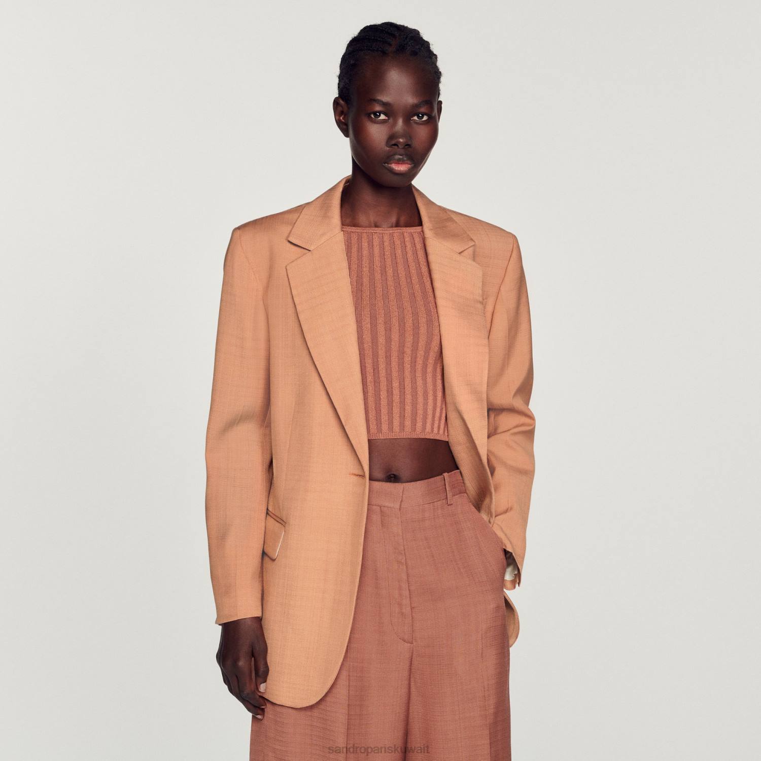 ثياب Sandro Paris سترة مصممة أرض أمبر نحيف ZJ00432