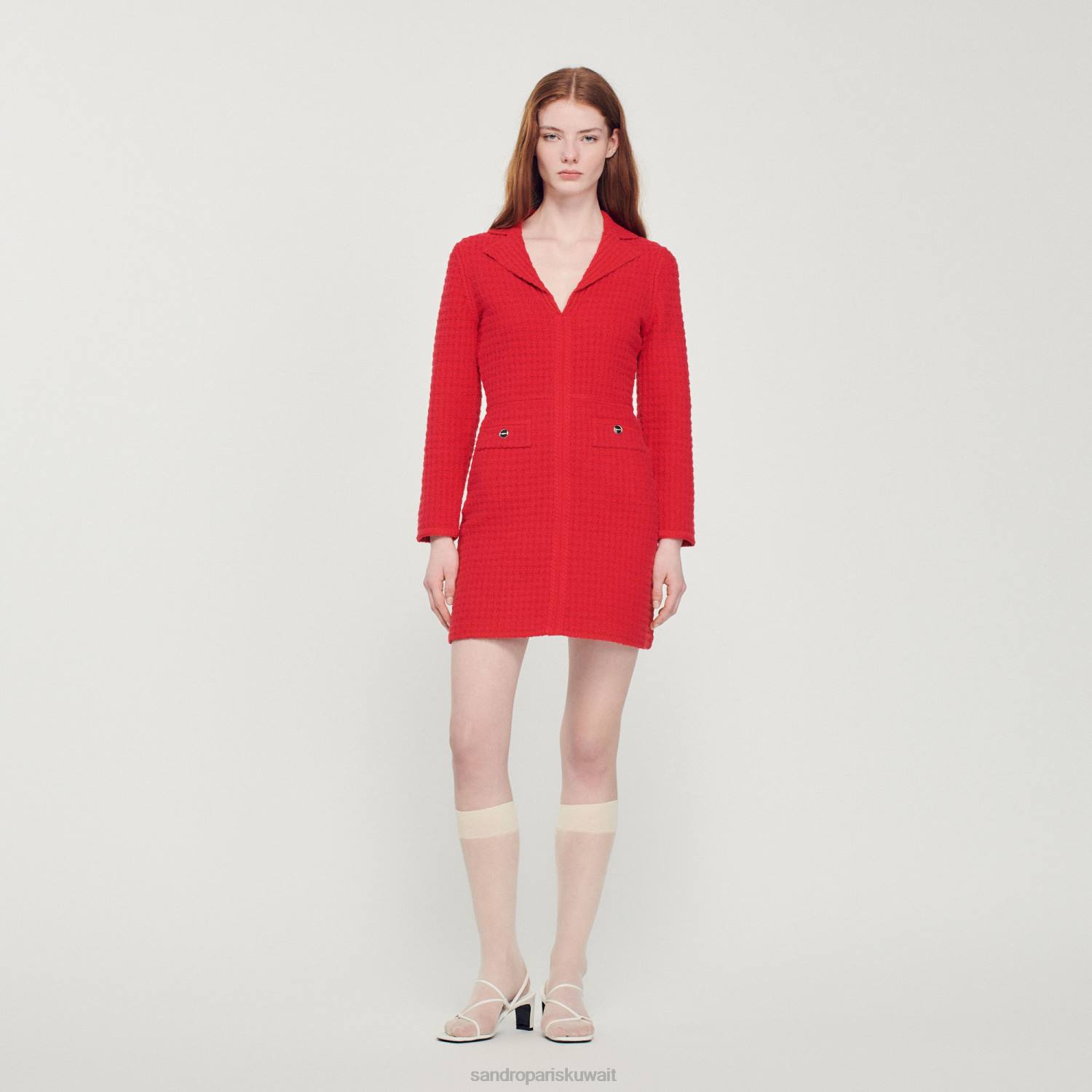 ثياب Sandro Paris فستان قصير بتأثير التويد أحمر نحيف ZJ00436