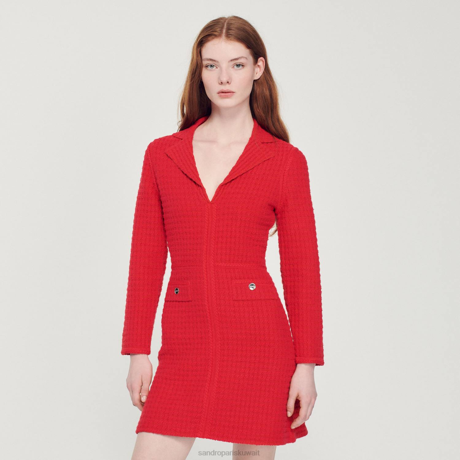 ثياب Sandro Paris فستان قصير بتأثير التويد أحمر نحيف ZJ00436