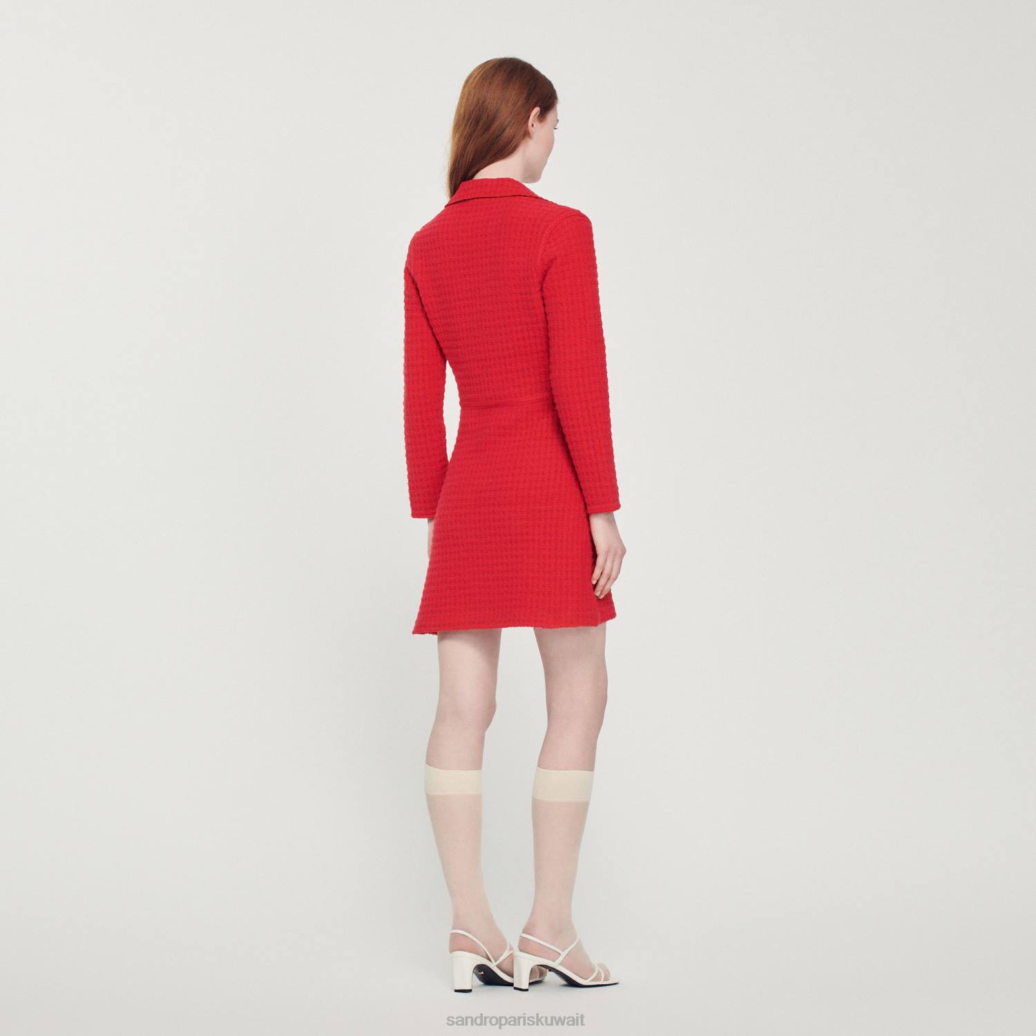 ثياب Sandro Paris فستان قصير بتأثير التويد أحمر نحيف ZJ00436