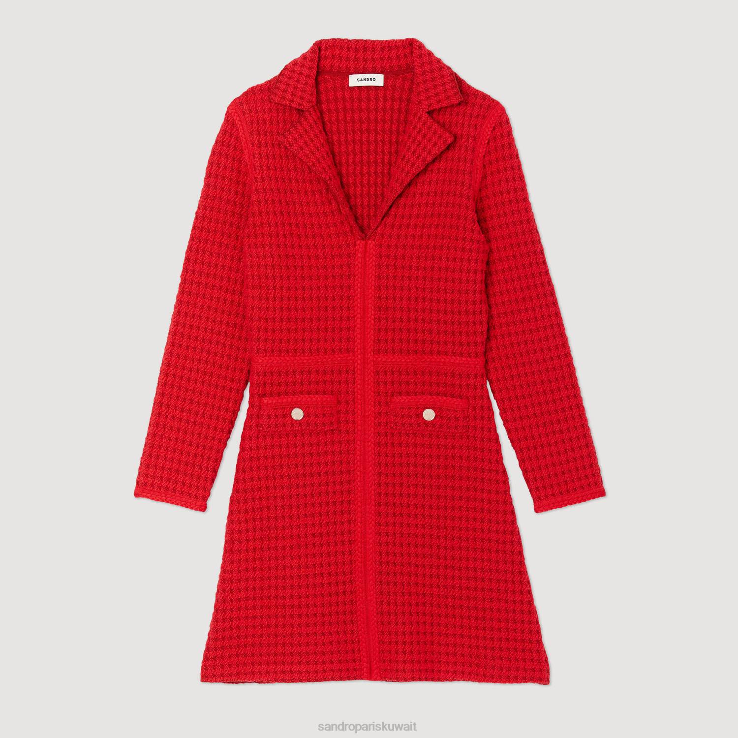 ثياب Sandro Paris فستان قصير بتأثير التويد أحمر نحيف ZJ00436