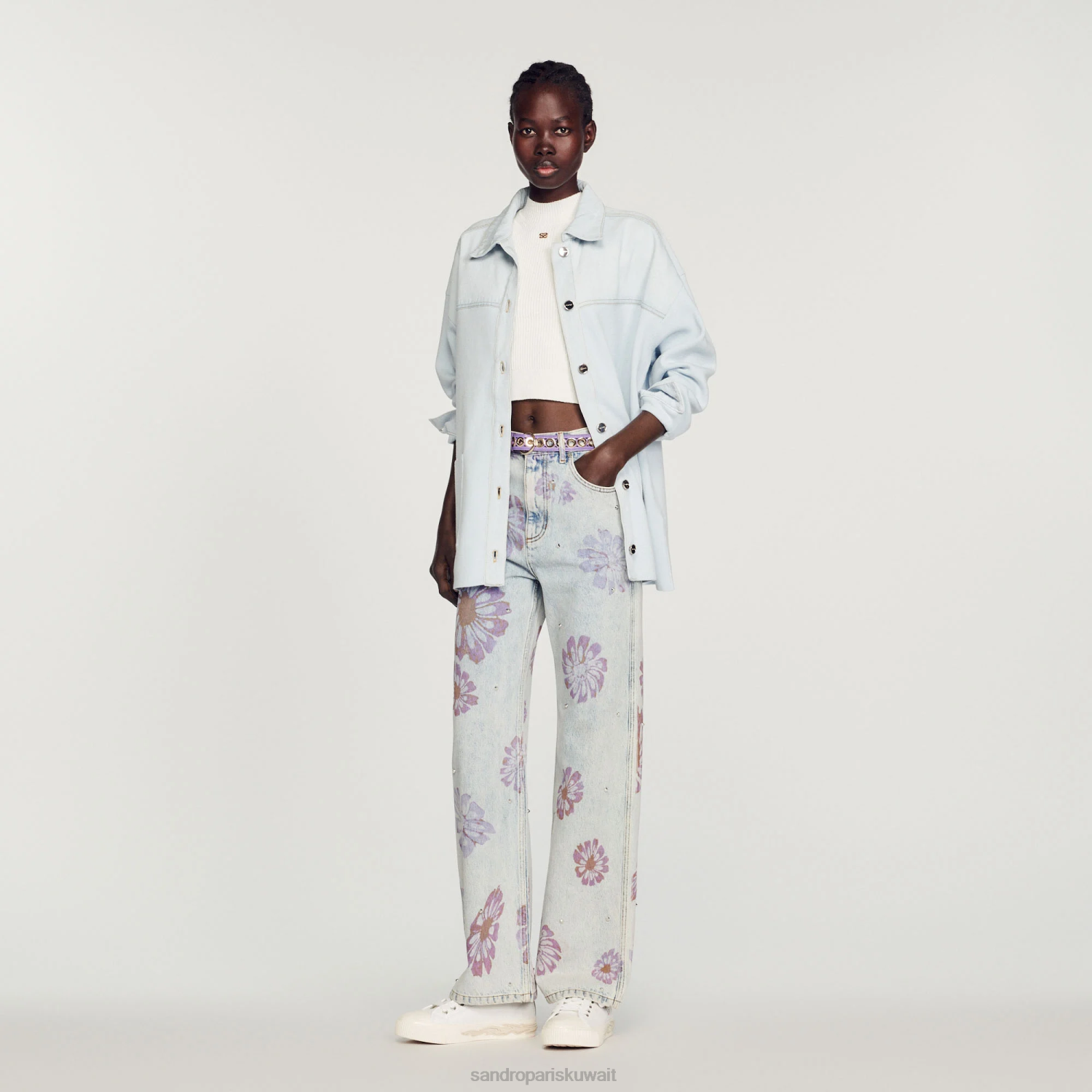 ثياب Sandro Paris الدنيم ومعطف متماسكة السماء الزرقاء نحيف ZJ00437