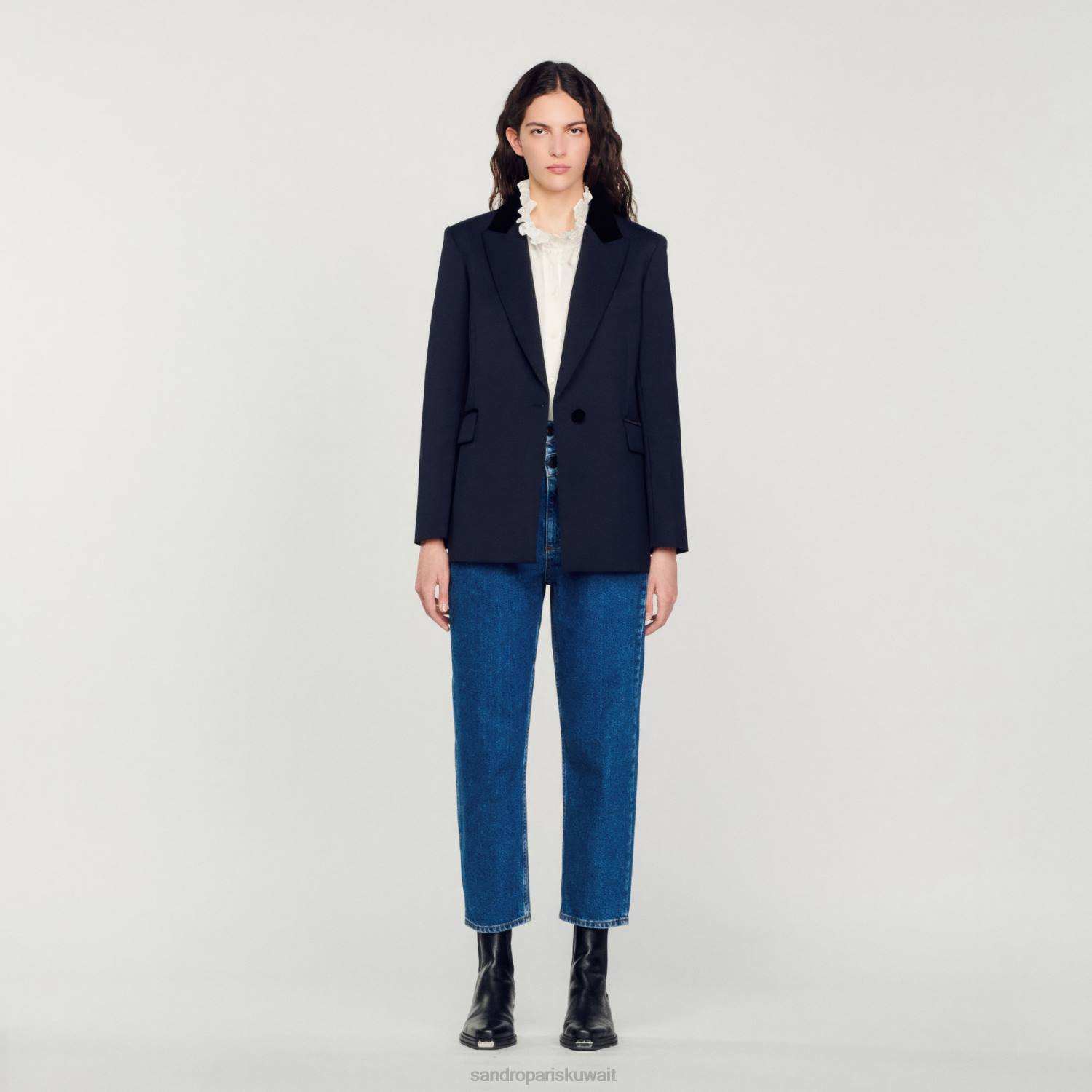 ثياب Sandro Paris سترة مصممة بلو العميق نحيف ZJ00439