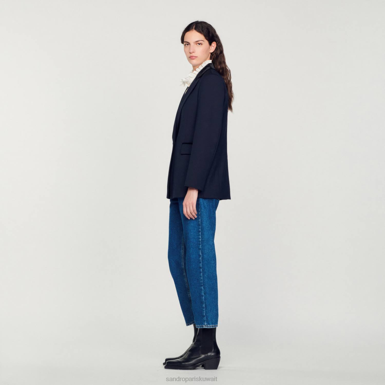 ثياب Sandro Paris سترة مصممة بلو العميق نحيف ZJ00439