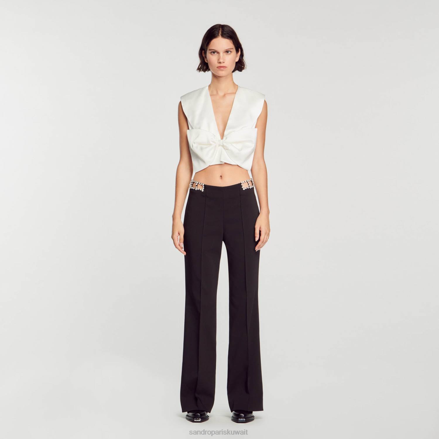 ثياب Sandro Paris بنطلون حجر الراين أسود نحيف ZJ0043