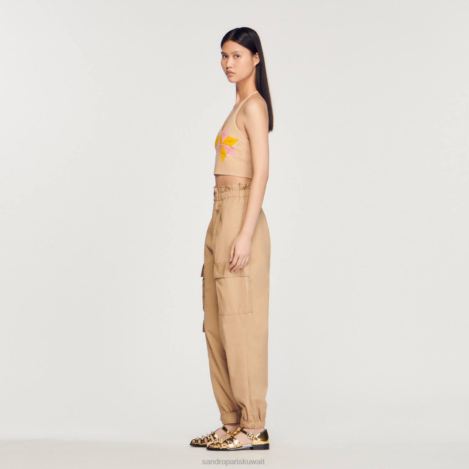 ثياب Sandro Paris أعلى الكروشيه اقتصاص متعدد الألوان نحيف ZJ00441