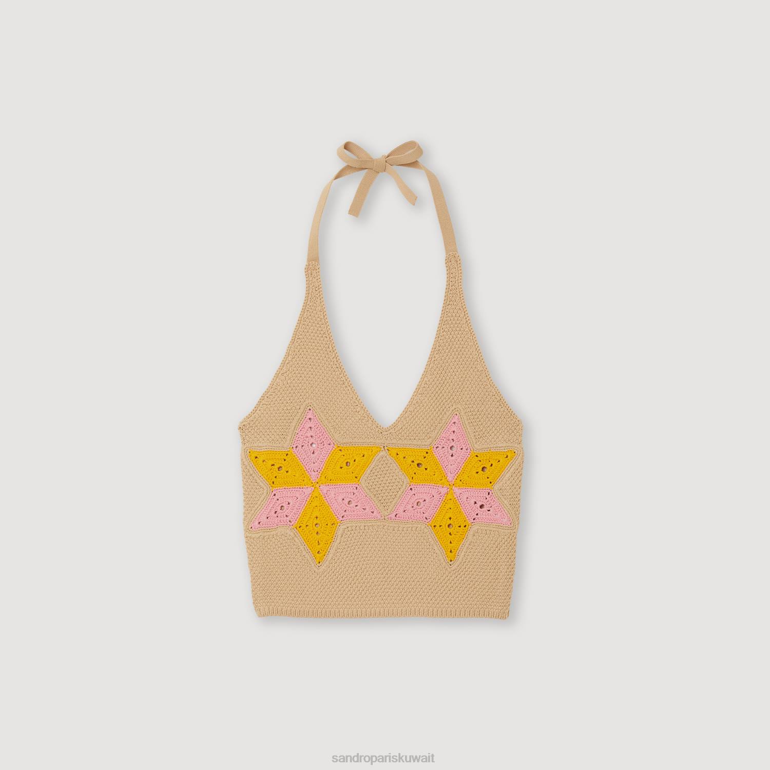 ثياب Sandro Paris أعلى الكروشيه اقتصاص متعدد الألوان نحيف ZJ00441