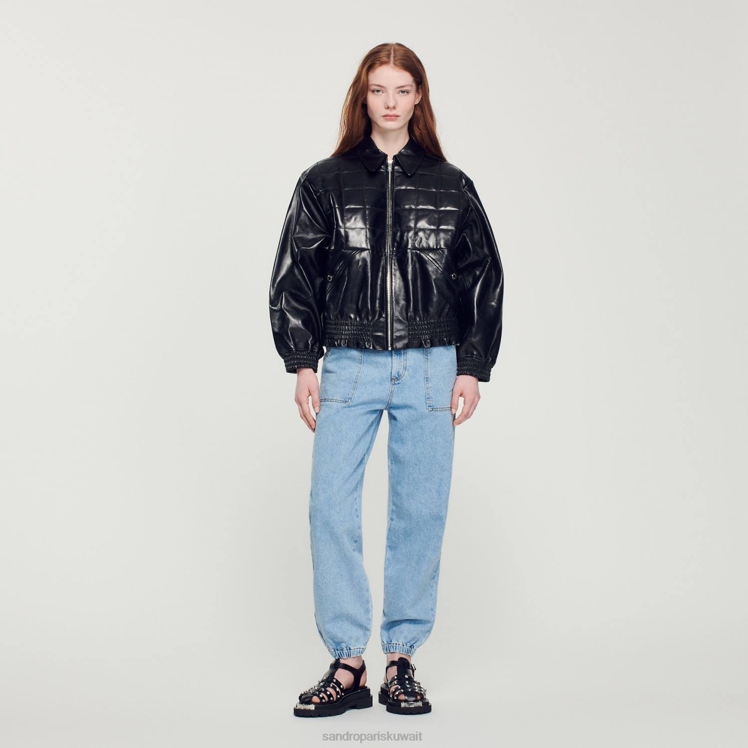 ثياب Sandro Paris سترة جلدية ناعمة أسود نحيف ZJ00442