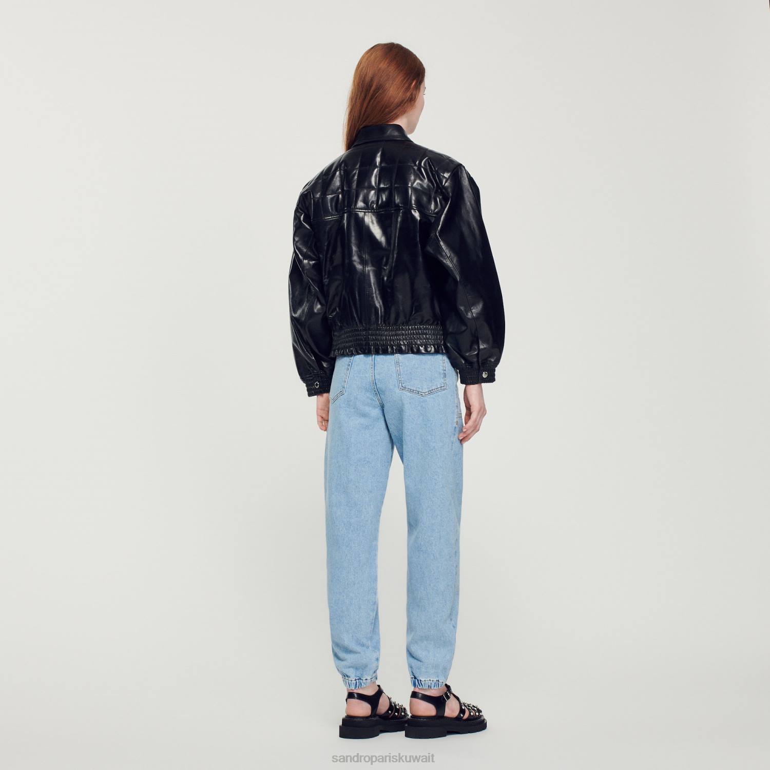 ثياب Sandro Paris سترة جلدية ناعمة أسود نحيف ZJ00442