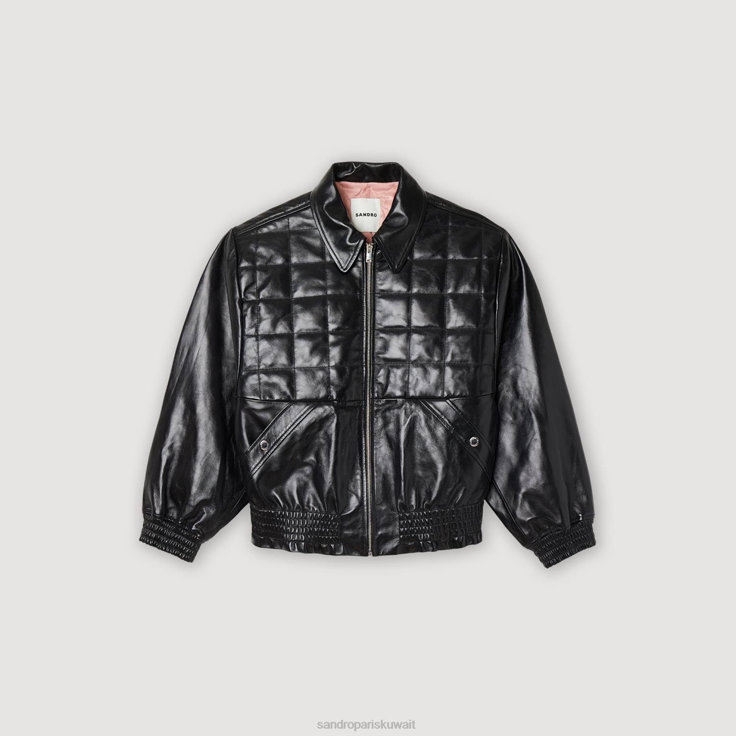 ثياب Sandro Paris سترة جلدية ناعمة أسود نحيف ZJ00442