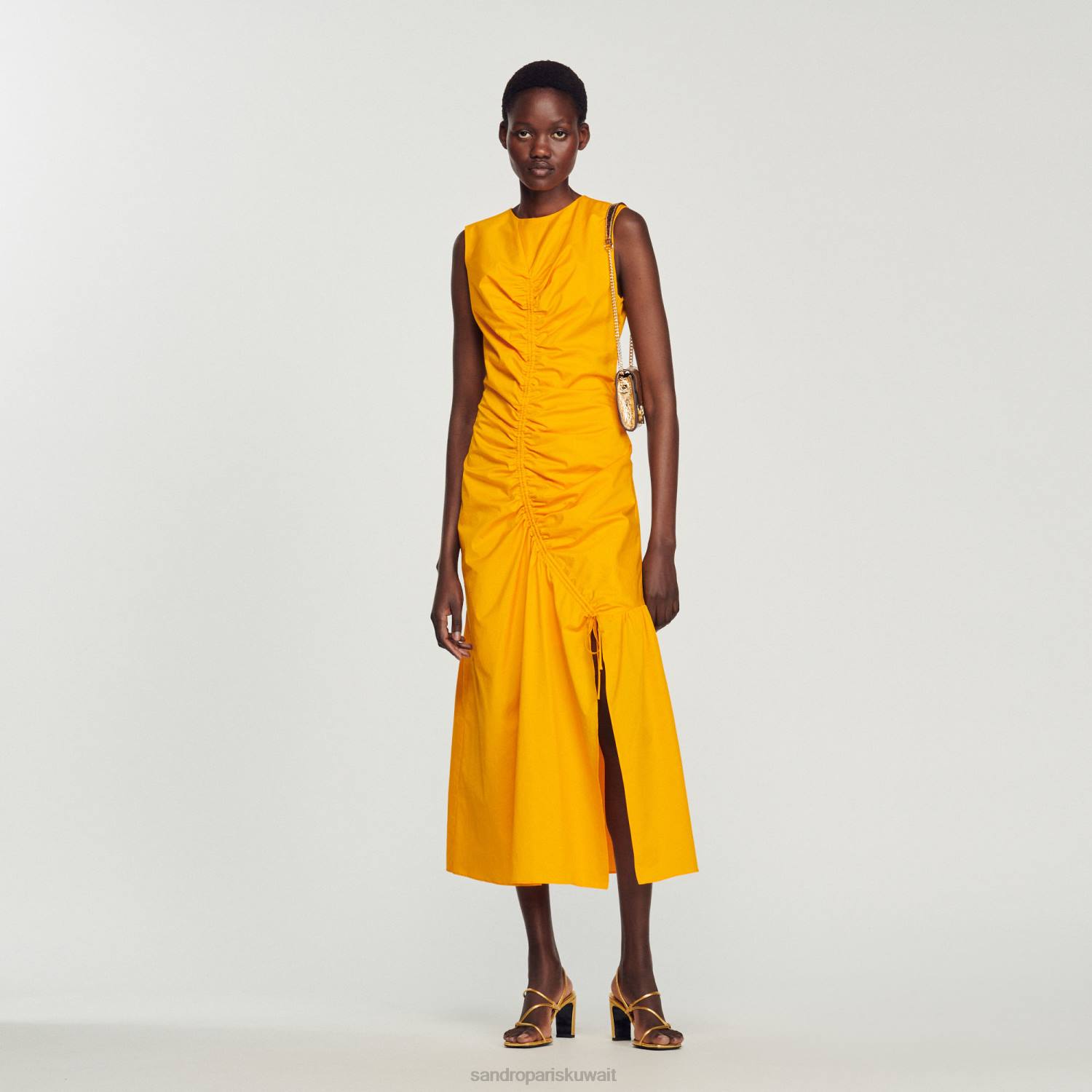 ثياب Sandro Paris فستان طويل ومجمع البرتقال الحمضي نحيف ZJ00445