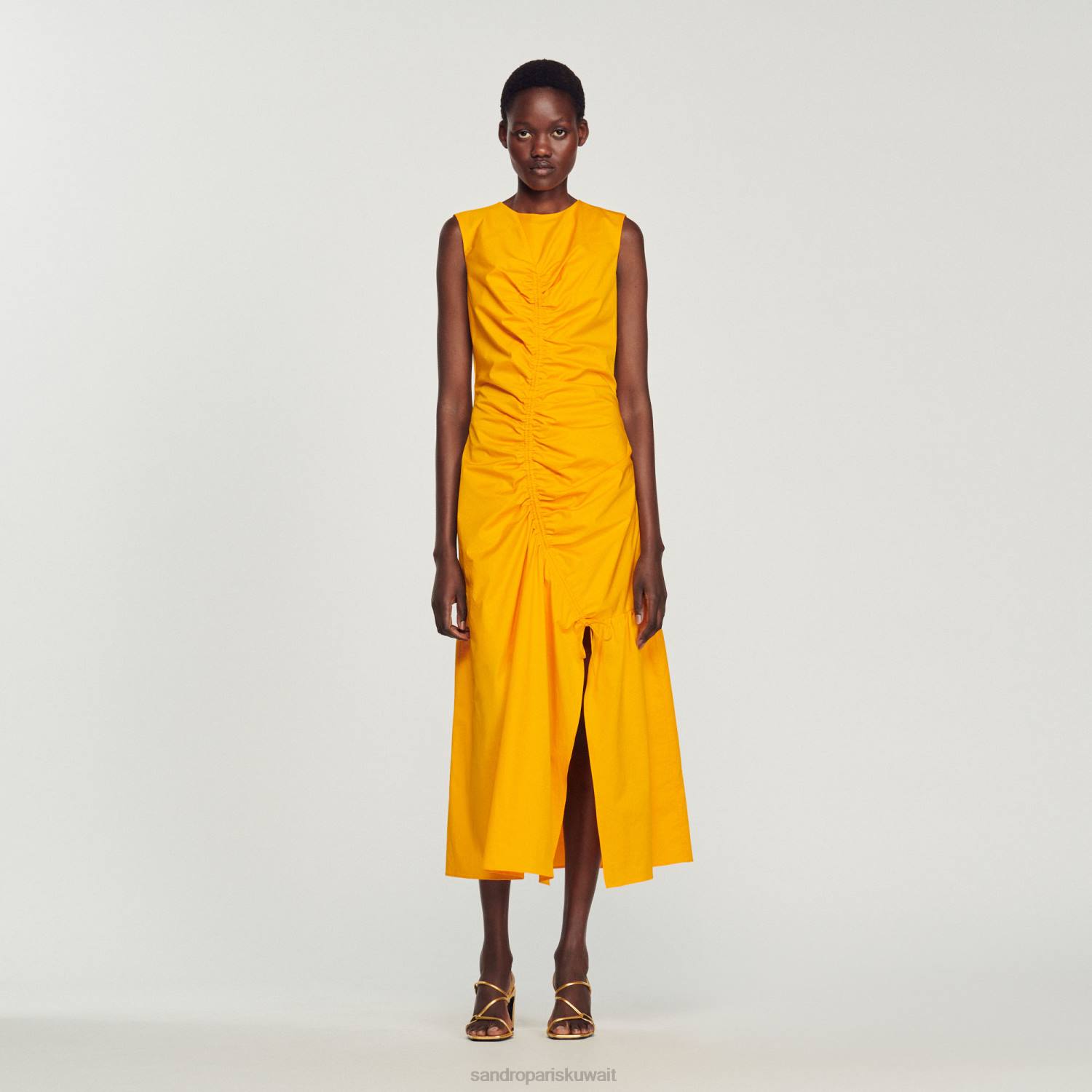 ثياب Sandro Paris فستان طويل ومجمع البرتقال الحمضي نحيف ZJ00445