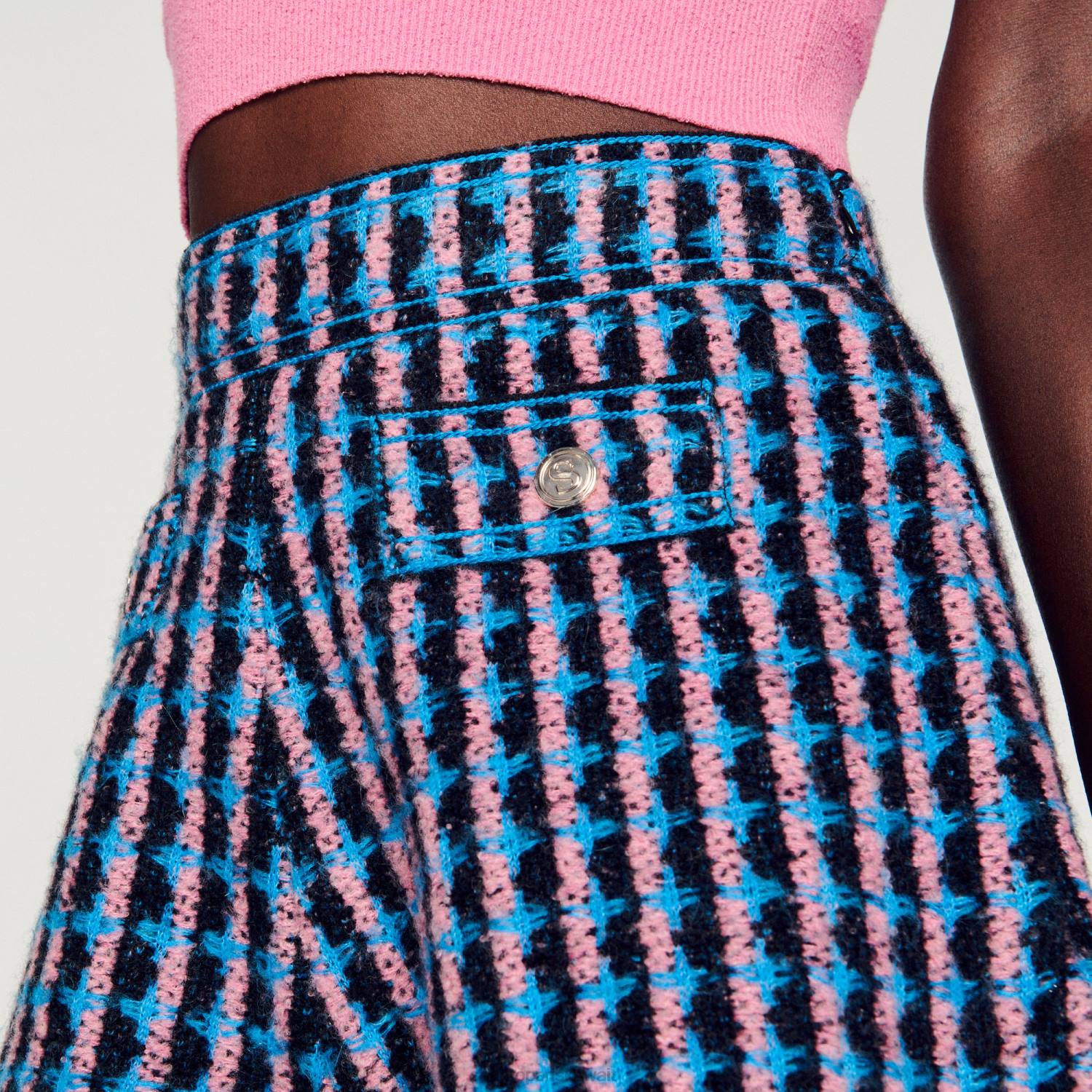 ثياب Sandro Paris شورت تويد بلانك/أزرق نحيف ZJ00447