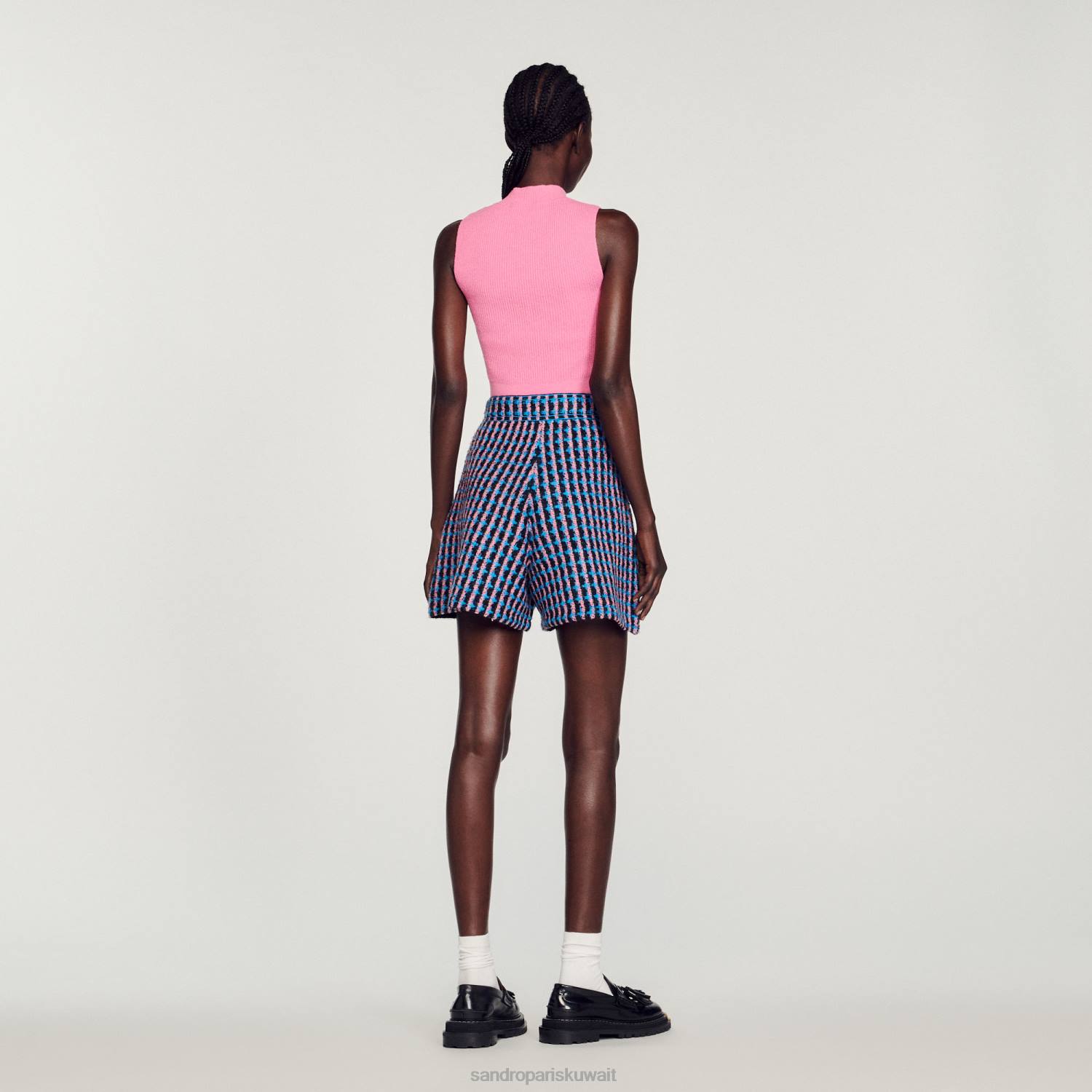 ثياب Sandro Paris شورت تويد بلانك/أزرق نحيف ZJ00447