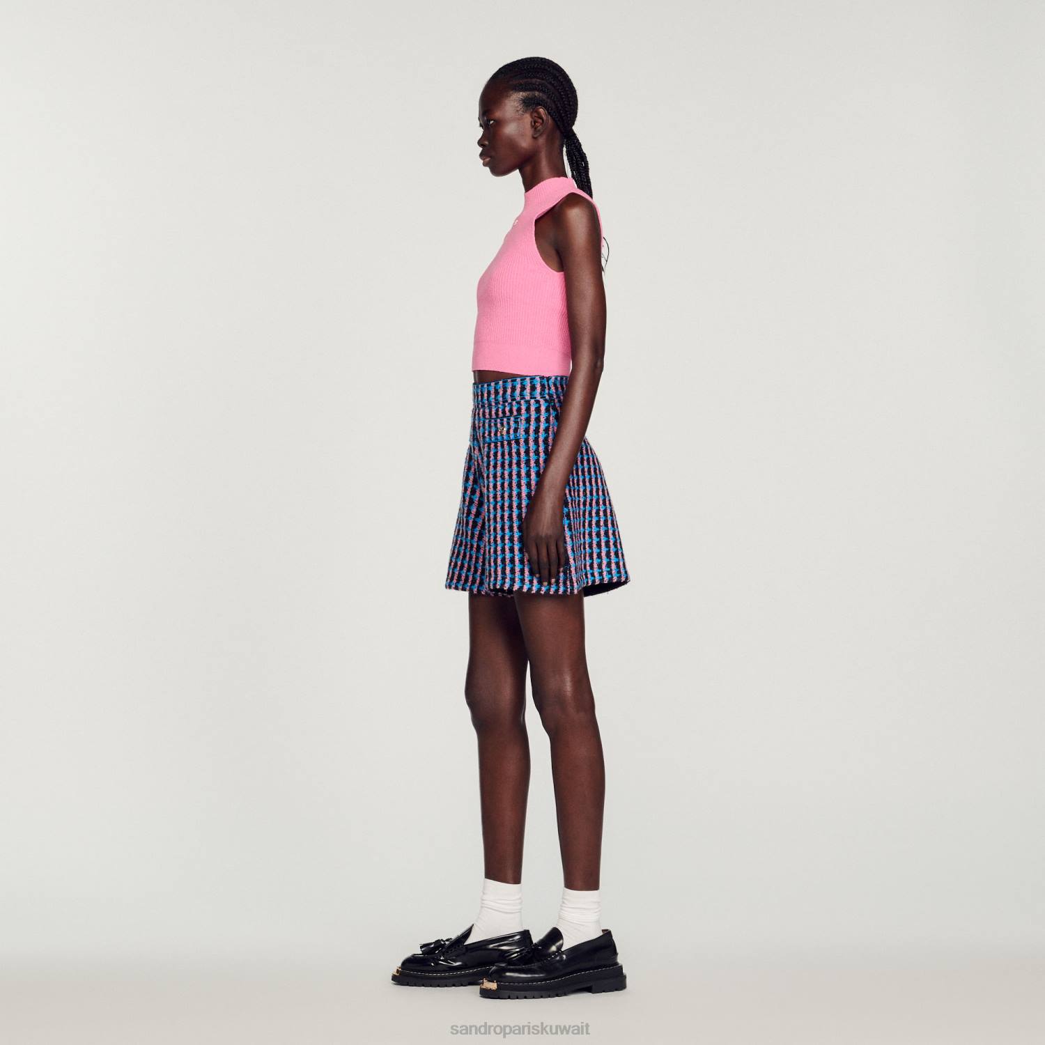 ثياب Sandro Paris شورت تويد بلانك/أزرق نحيف ZJ00447