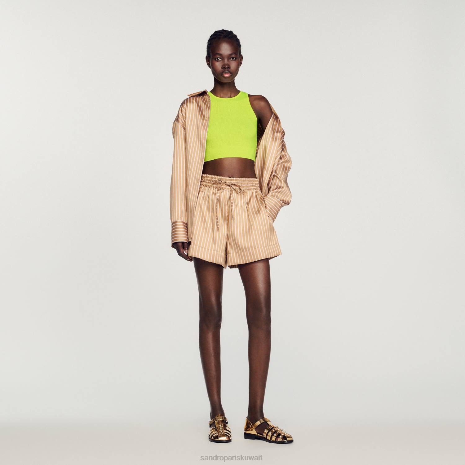 ثياب Sandro Paris محبوك أعلى المحاصيل التفاح الأخضر نحيف ZJ00449