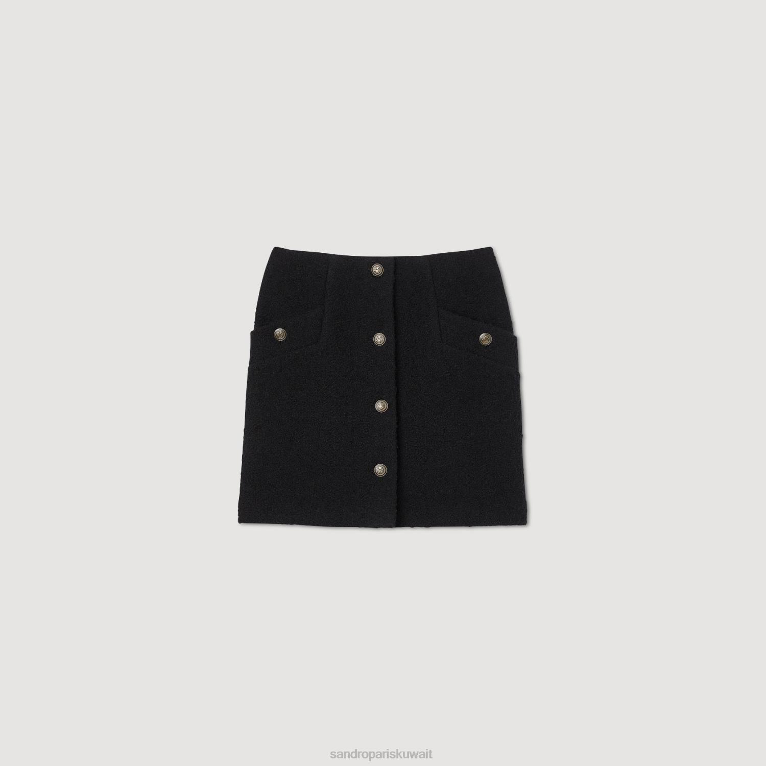 ثياب Sandro Paris تنورة قصيرة مع أزرار أسود نحيف ZJ0045