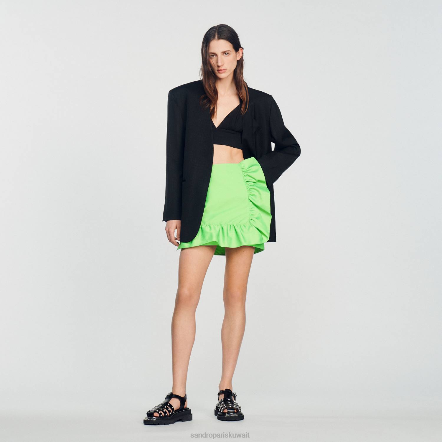 ثياب Sandro Paris تنورة قصيرة كشكش فير فلو نحيف ZJ00450