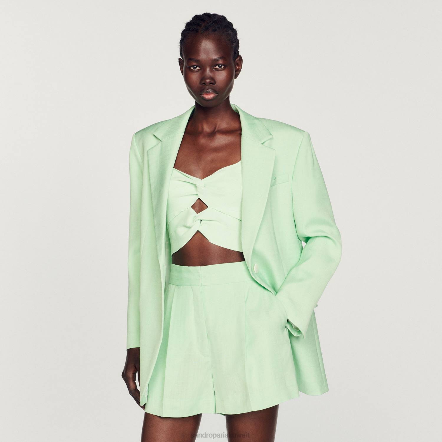 ثياب Sandro Paris شورت واسع الساق اخضر فاتح نحيف ZJ00456