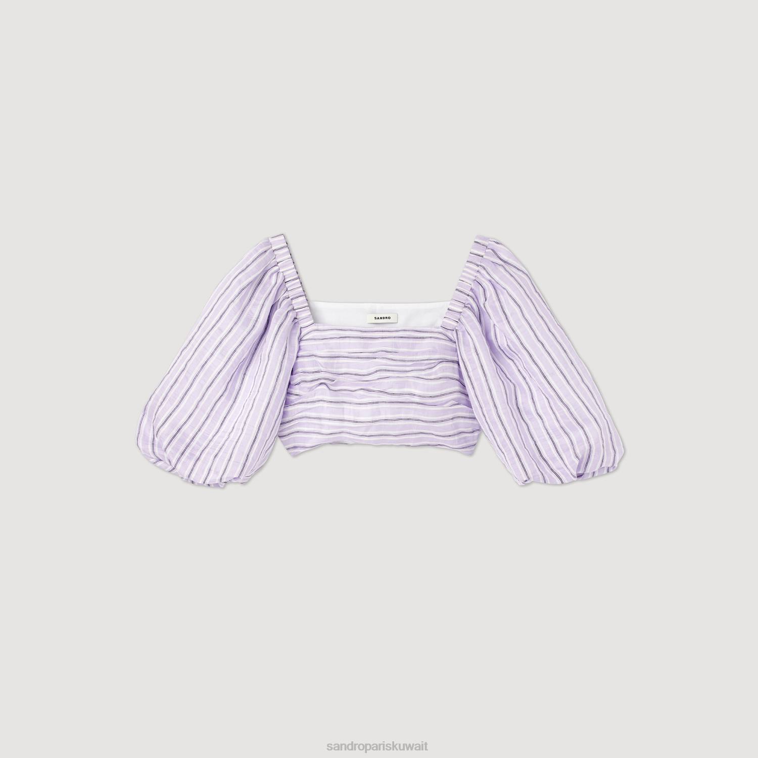 ثياب Sandro Paris أعلى المحاصيل مخطط أرجواني / أسود نحيف ZJ00458