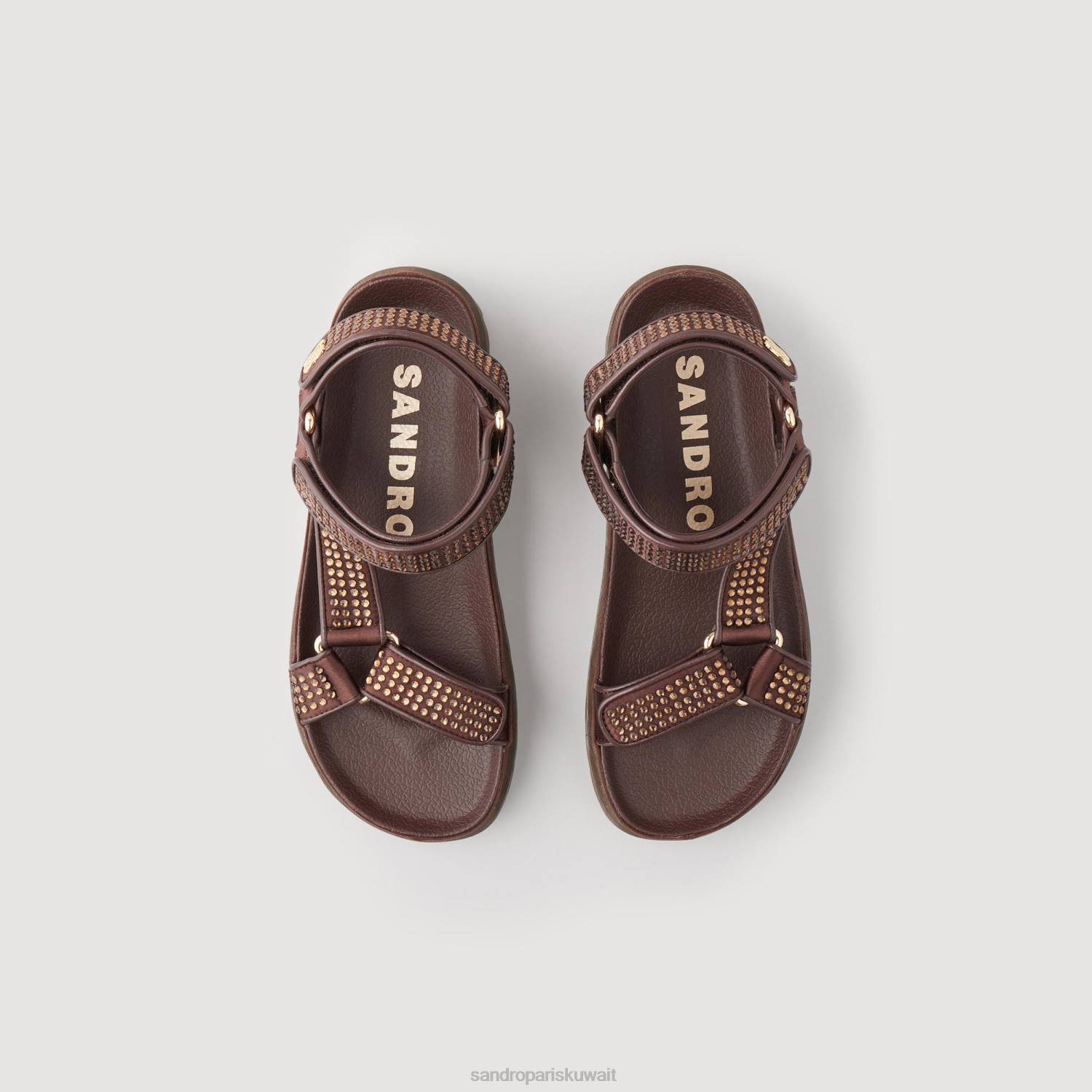 أحذية Sandro Paris صنادل مزينة بأحجار الراين بني نحيف ZJ00464
