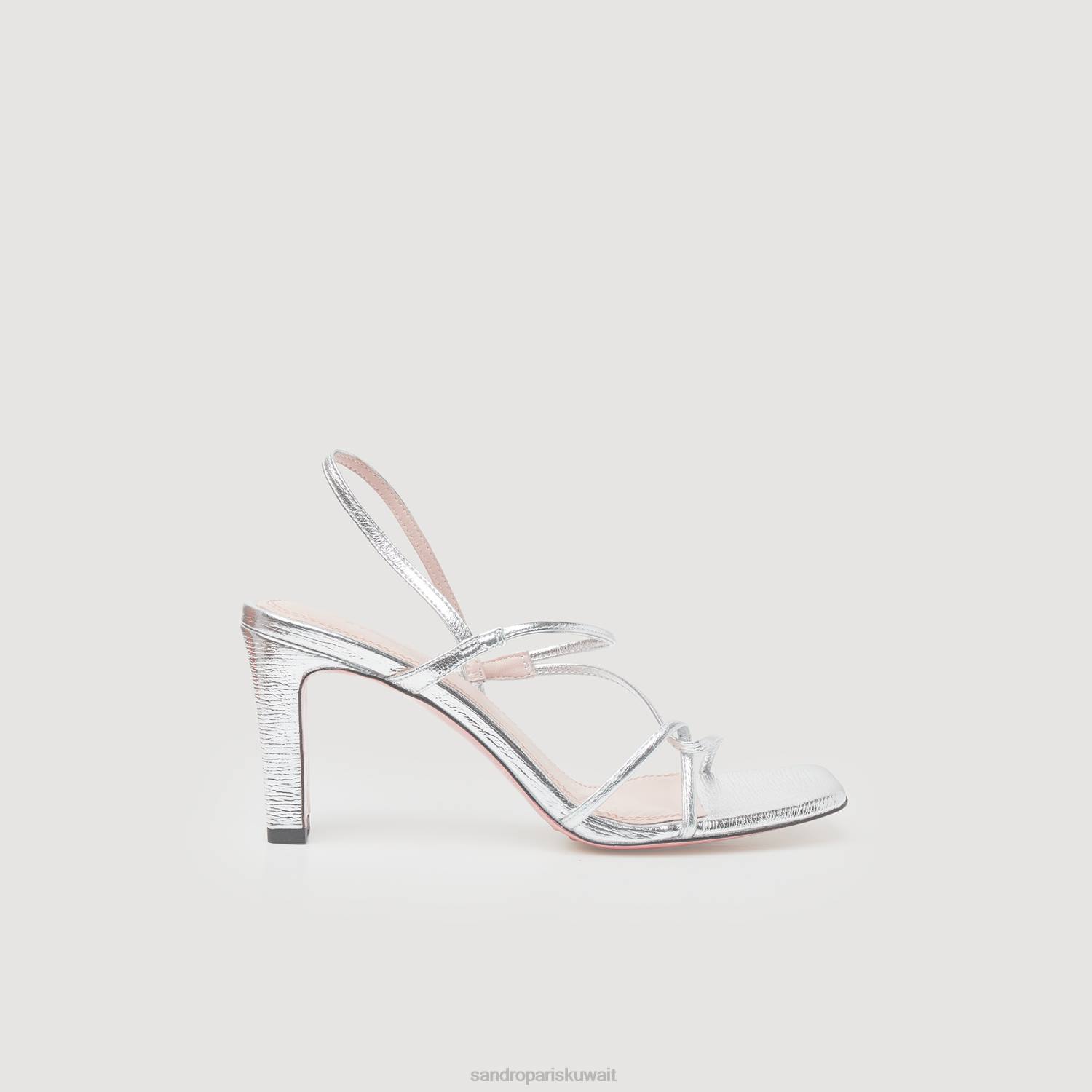 أحذية Sandro Paris الصنادل الجلدية المعدنية فضة نحيف ZJ00476