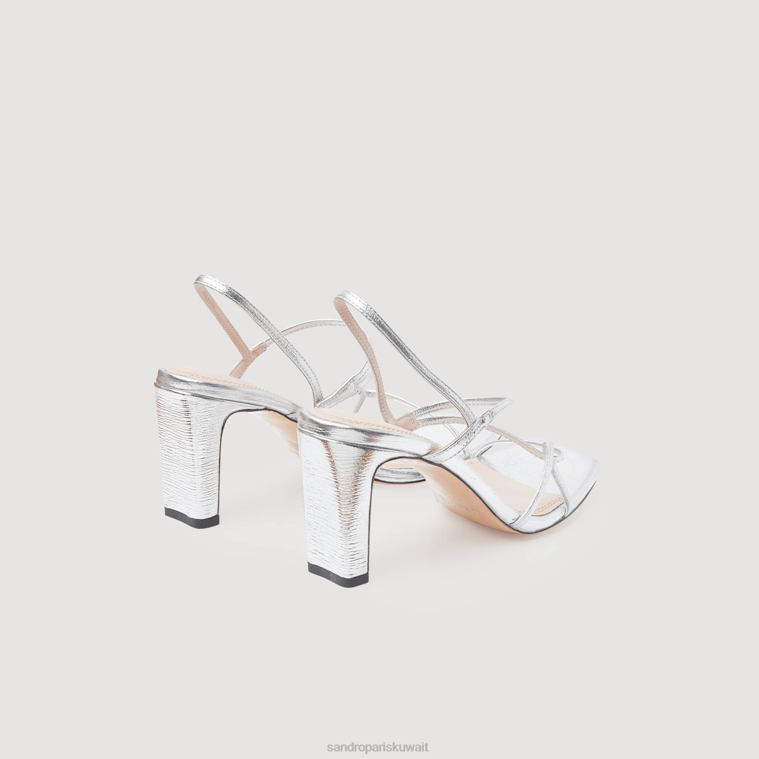 أحذية Sandro Paris الصنادل الجلدية المعدنية فضة نحيف ZJ00476