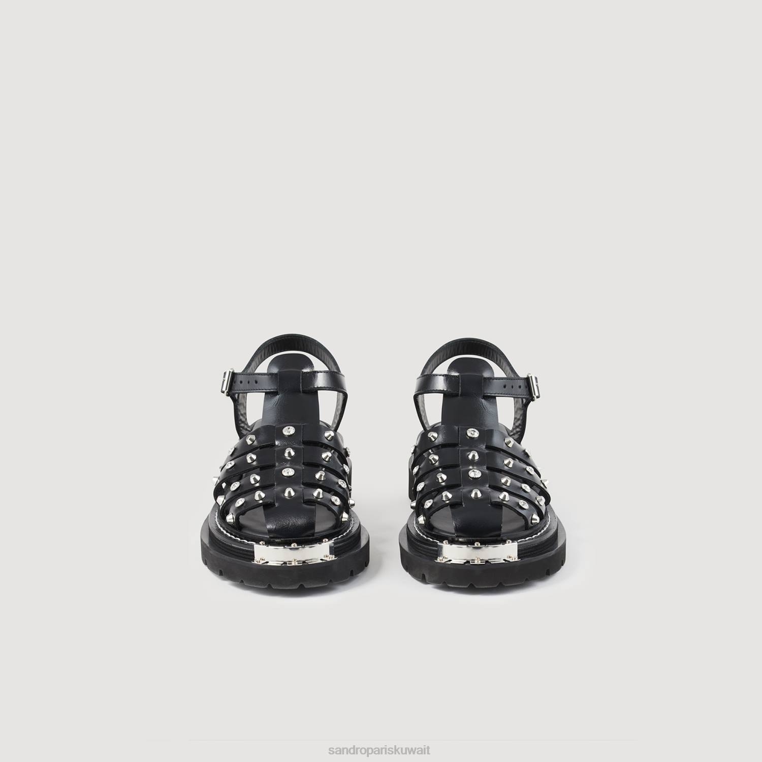 أحذية Sandro Paris صندل جلدي مرصع من أوليس أسود نحيف ZJ00478