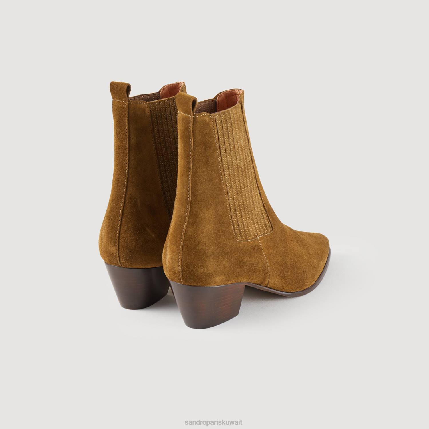 أحذية Sandro Paris أحذية الكاحل الجلدية مع مرونة أخضر زيتوني نحيف ZJ00479