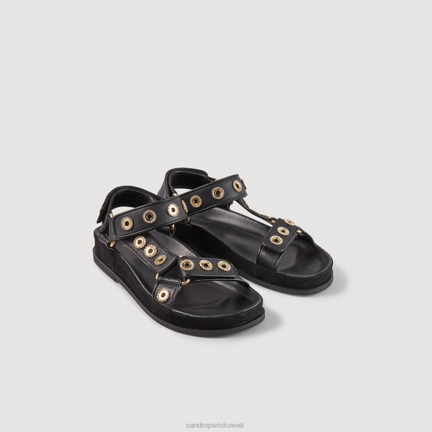 أحذية Sandro Paris صنادل بحلقة وخطاف من حجر الراين أسود نحيف ZJ00482