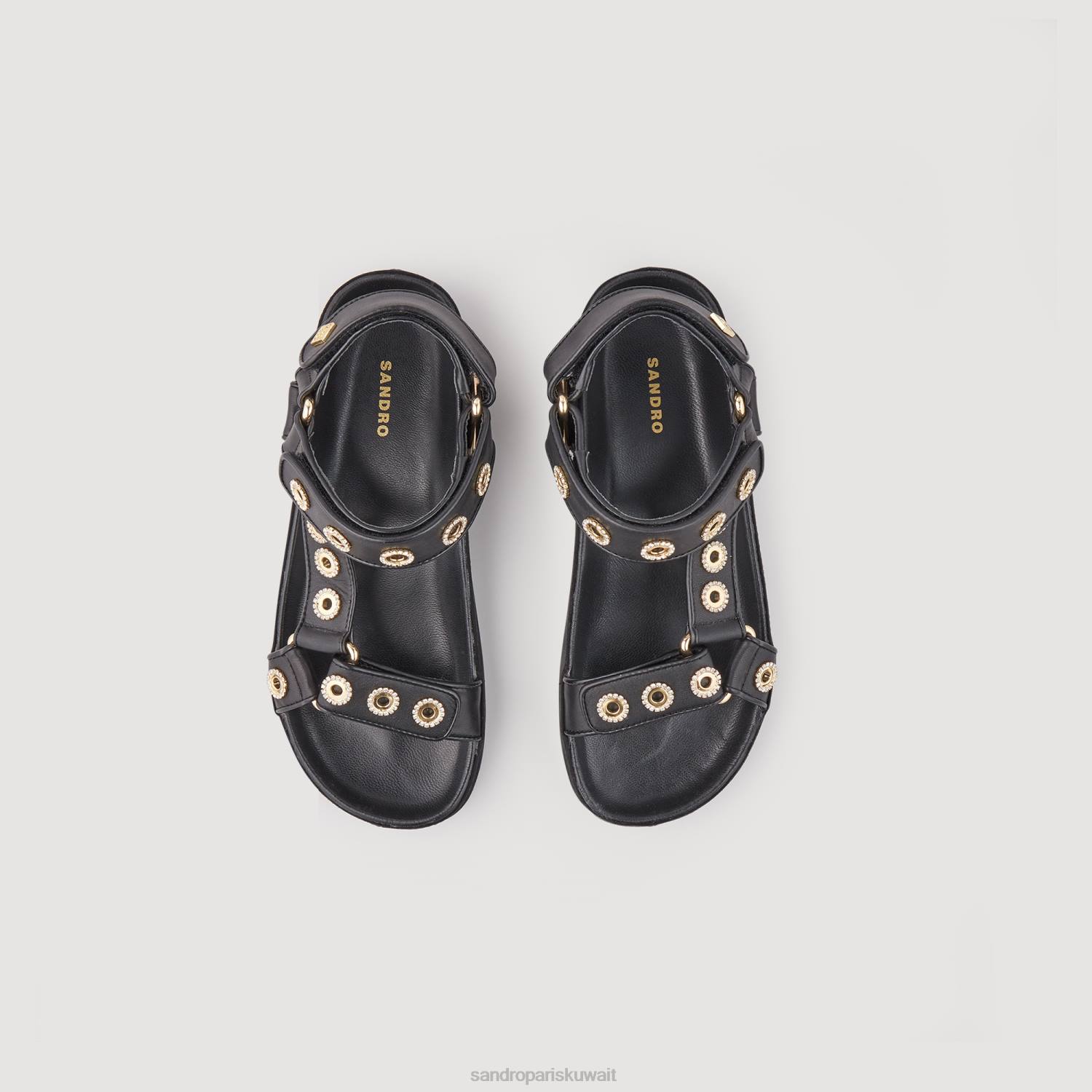 أحذية Sandro Paris صنادل بحلقة وخطاف من حجر الراين أسود نحيف ZJ00482