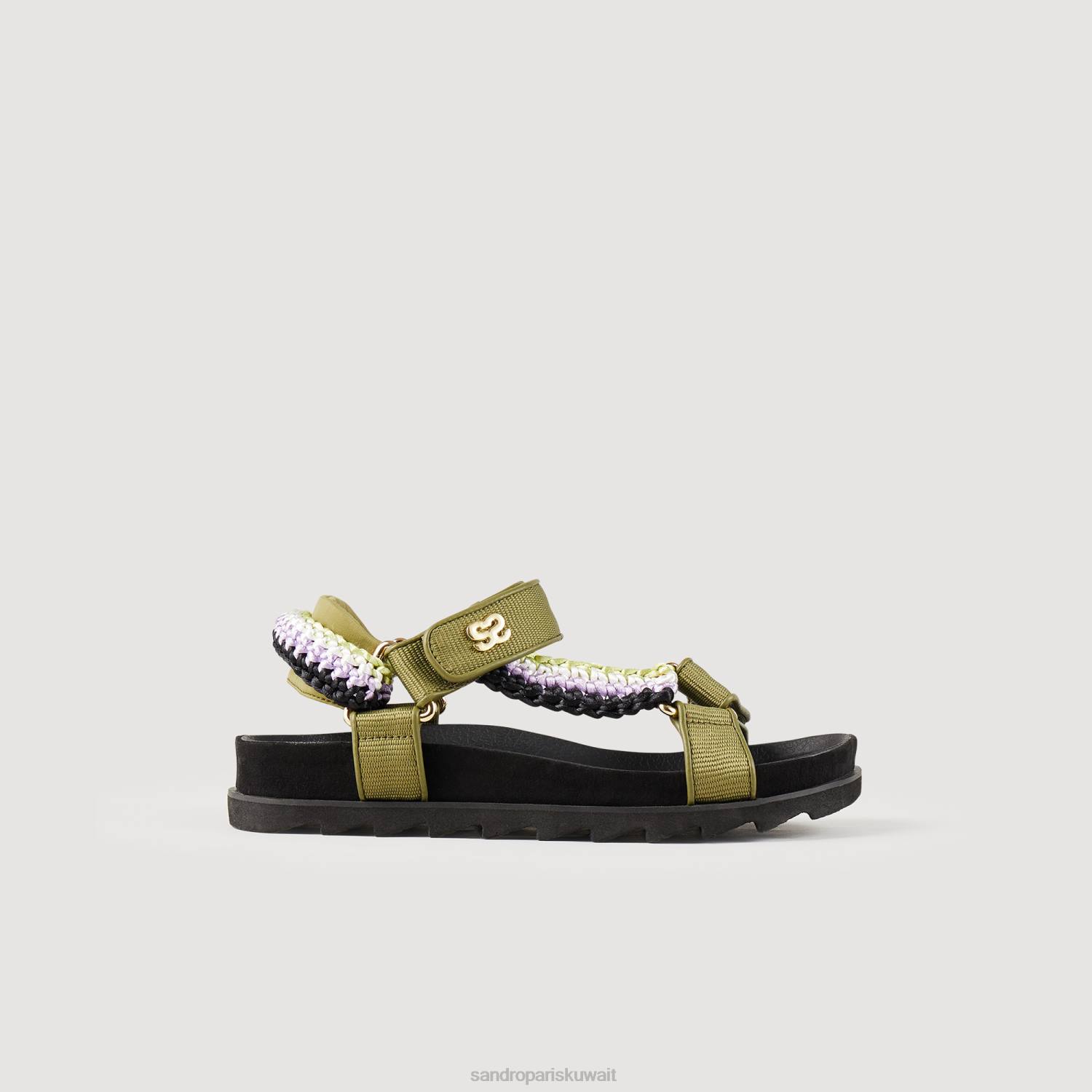 أحذية Sandro Paris الصنادل مع تجديل ملون أخضر زيتوني نحيف ZJ00486