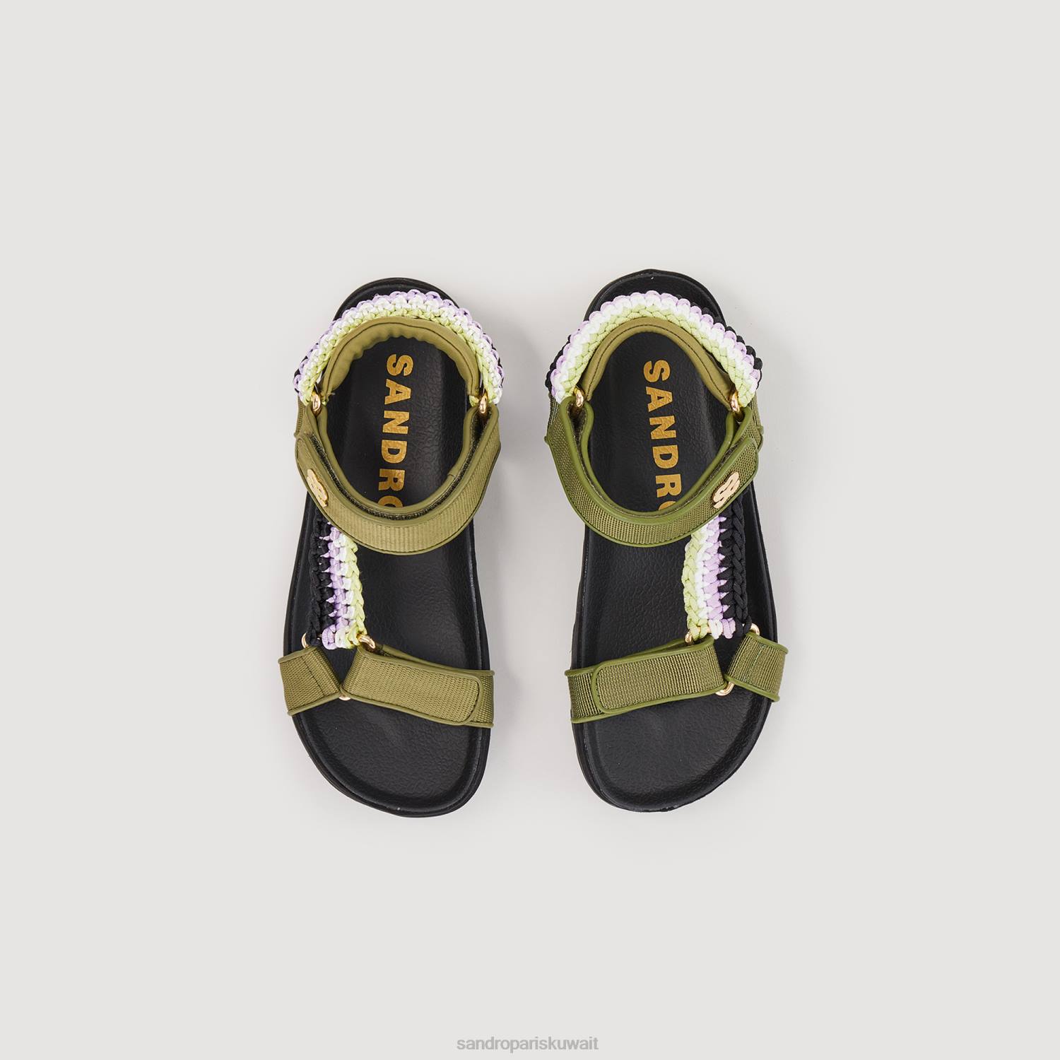 أحذية Sandro Paris الصنادل مع تجديل ملون أخضر زيتوني نحيف ZJ00486
