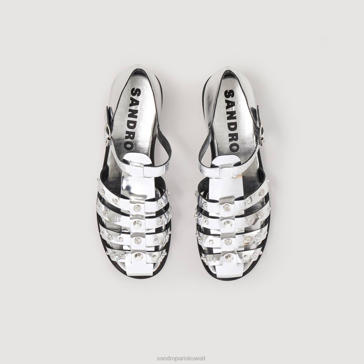 أحذية Sandro Paris صندل مرصع من أوليما فضة نحيف ZJ00487