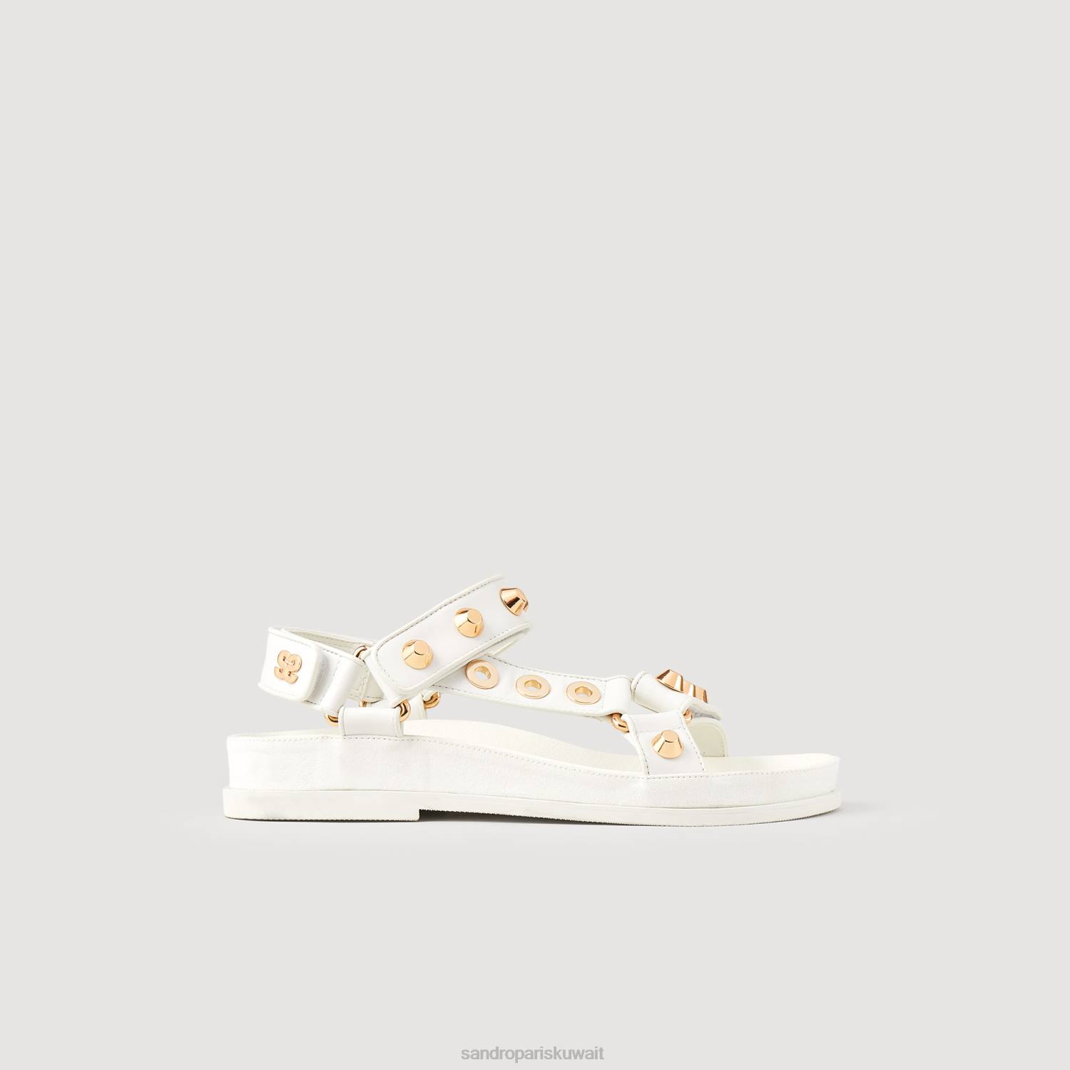 أحذية Sandro Paris صنادل جلدية مرصعة بيج فاتح نحيف ZJ00489