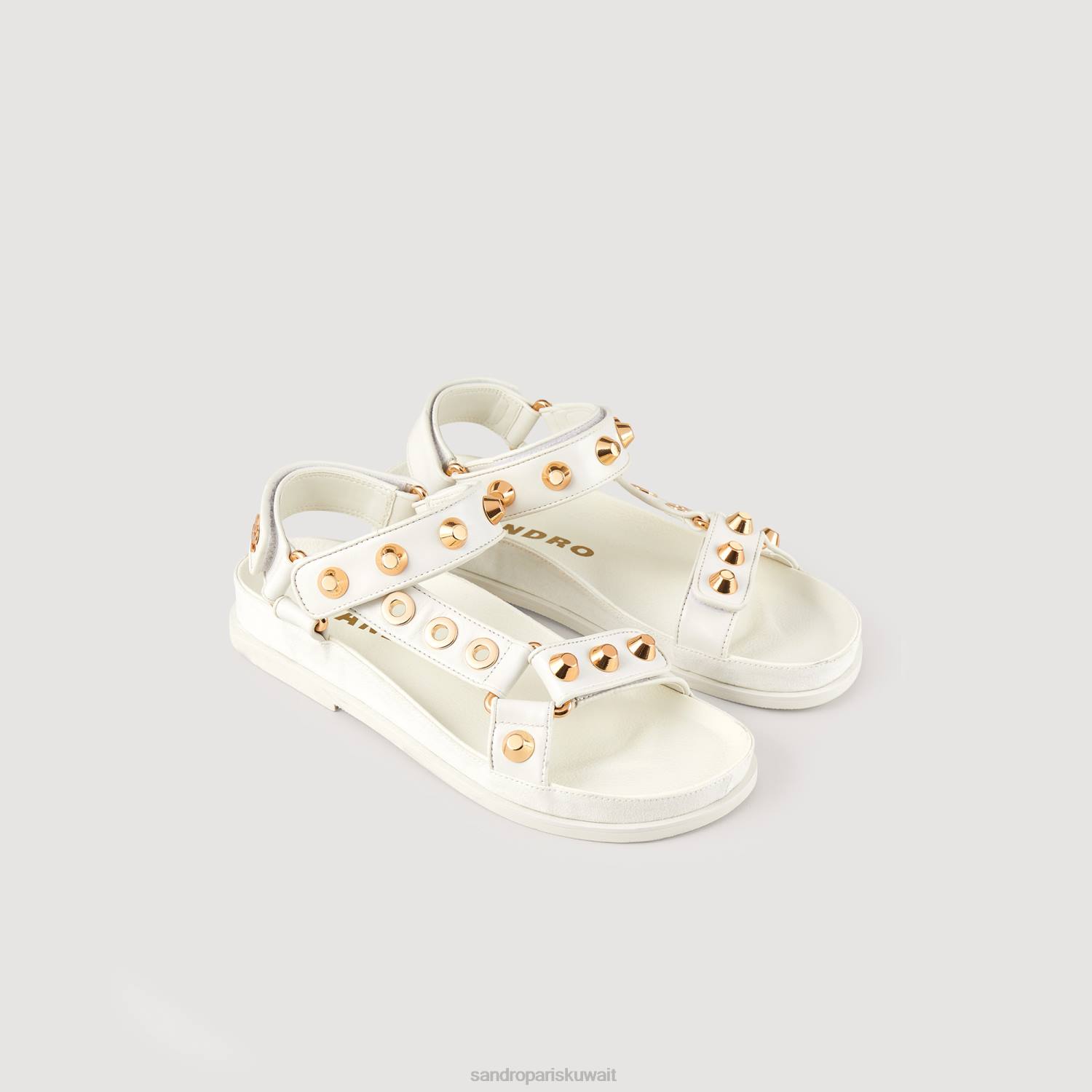 أحذية Sandro Paris صنادل جلدية مرصعة بيج فاتح نحيف ZJ00489