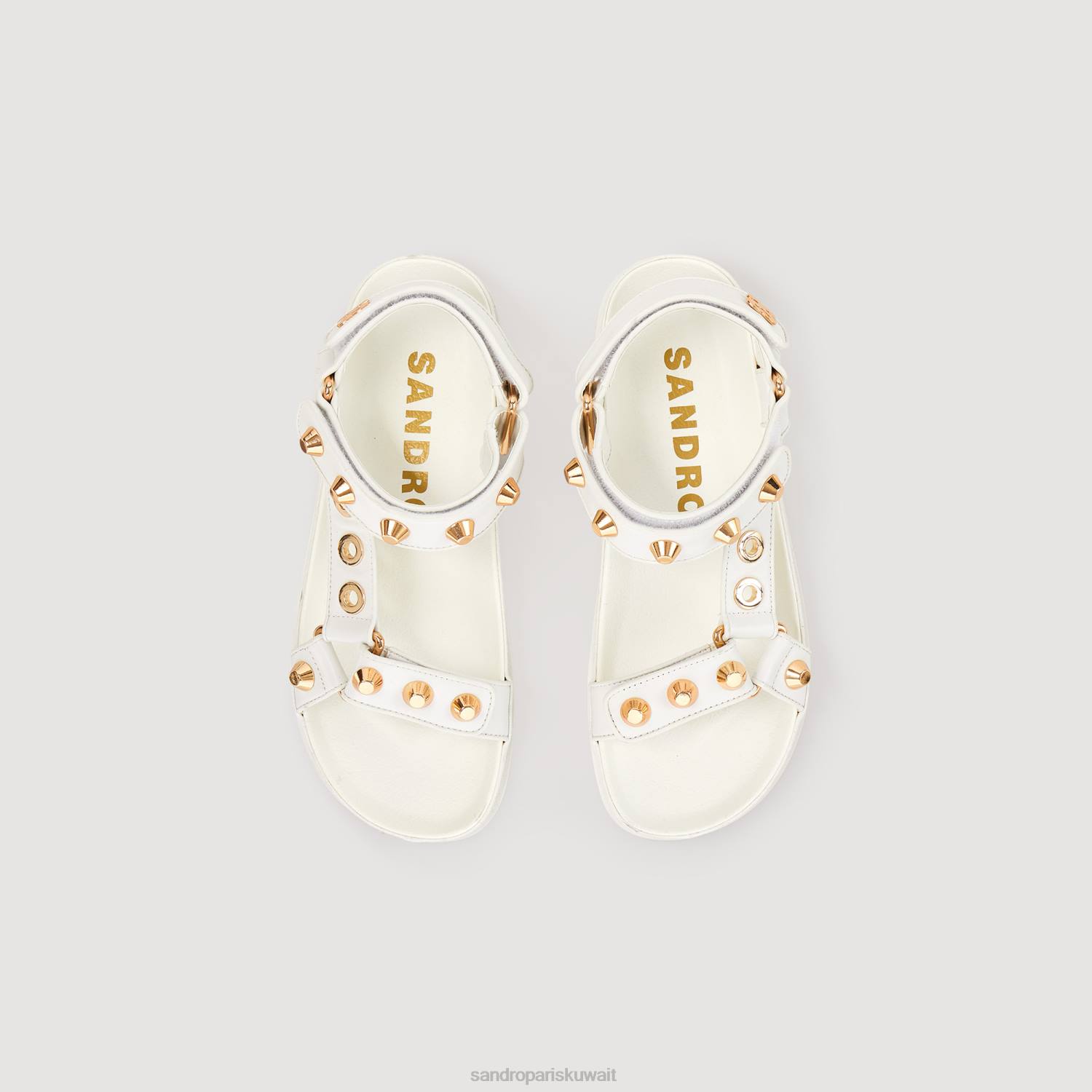 أحذية Sandro Paris صنادل جلدية مرصعة بيج فاتح نحيف ZJ00489